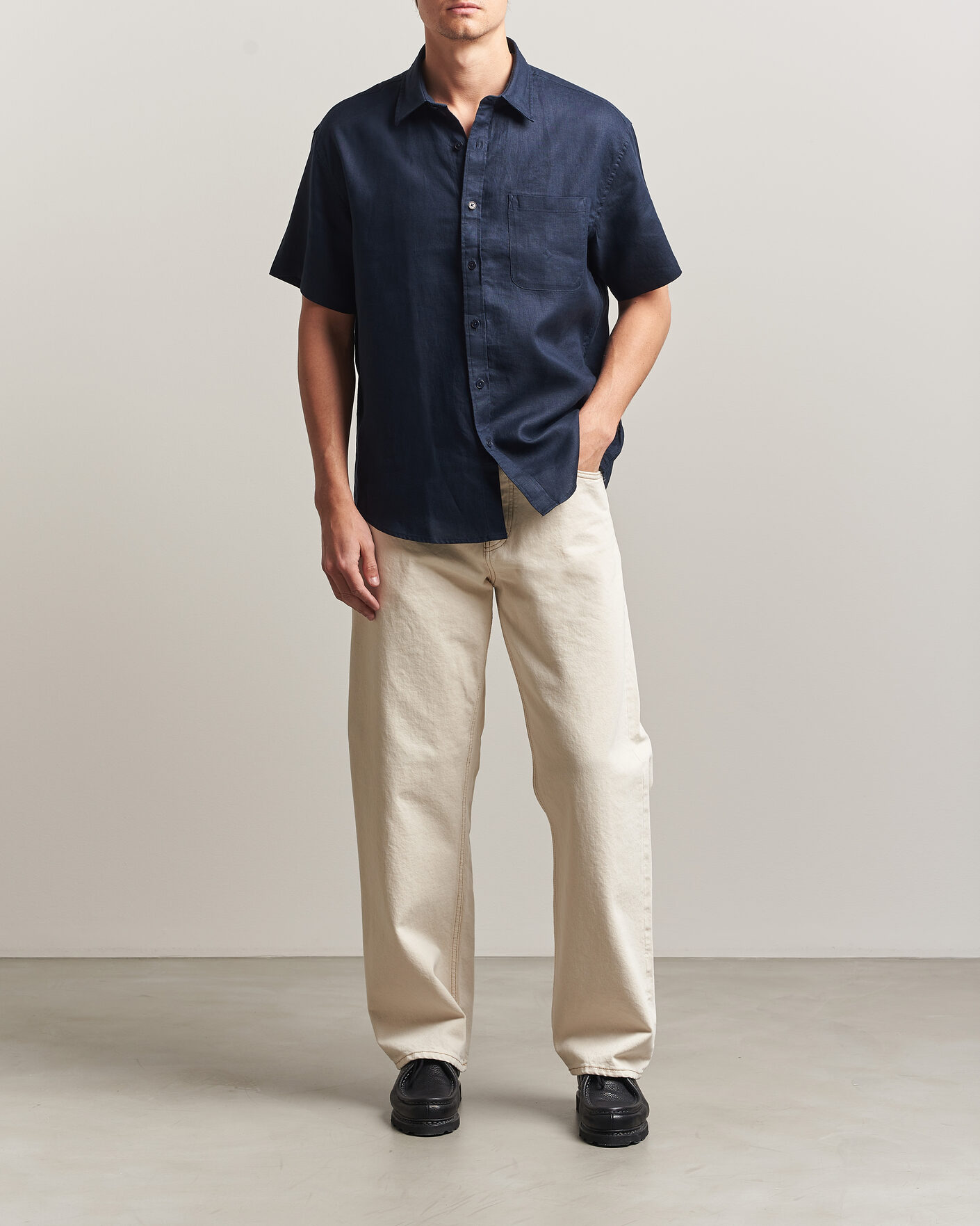 Hombres | Camisas | NN07 | Deon Linen Short Sleeve Shirt Navy Blue