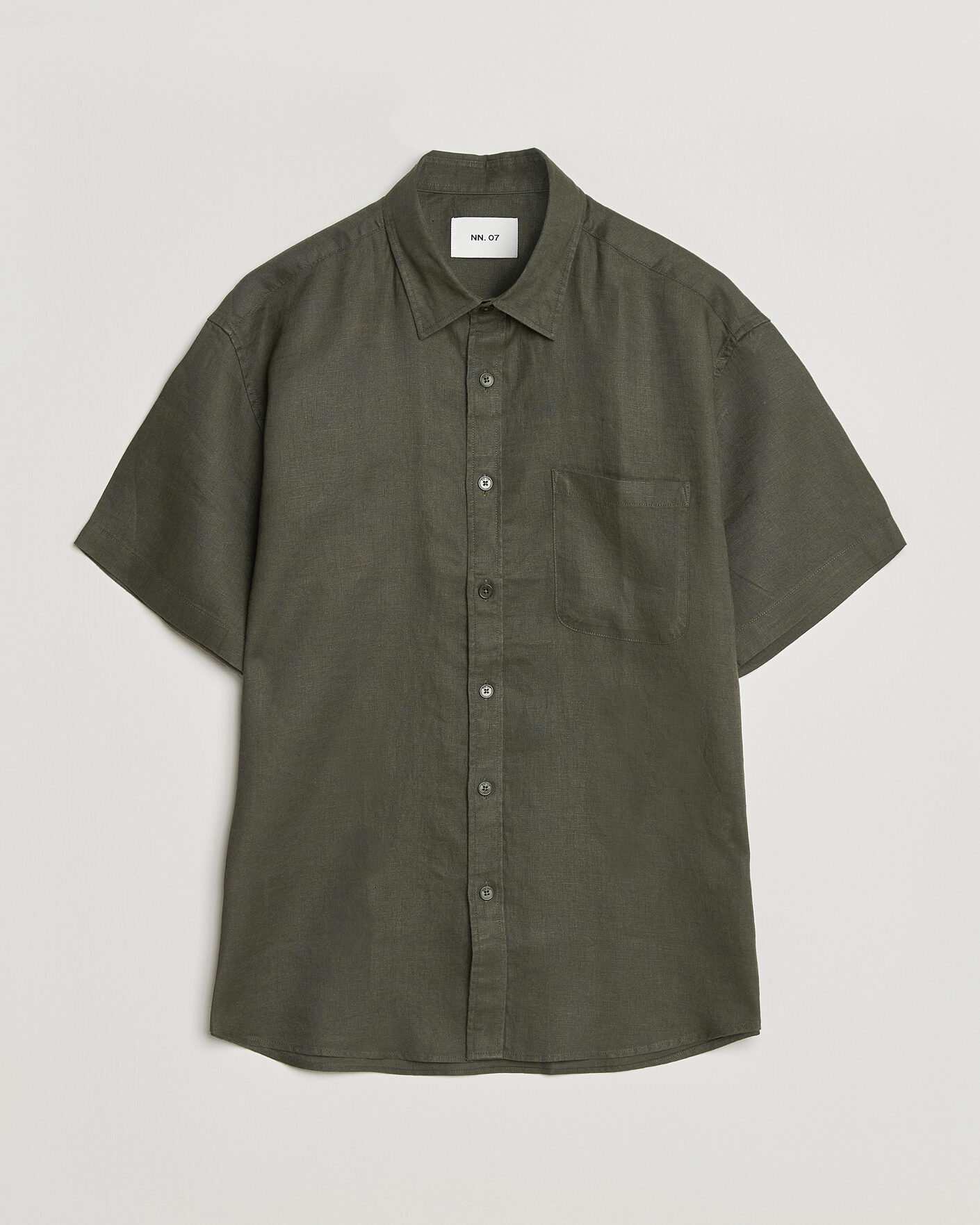 Hombres | Camisas | NN07 | Deon Linen Short Sleeve Shirt Dark Army