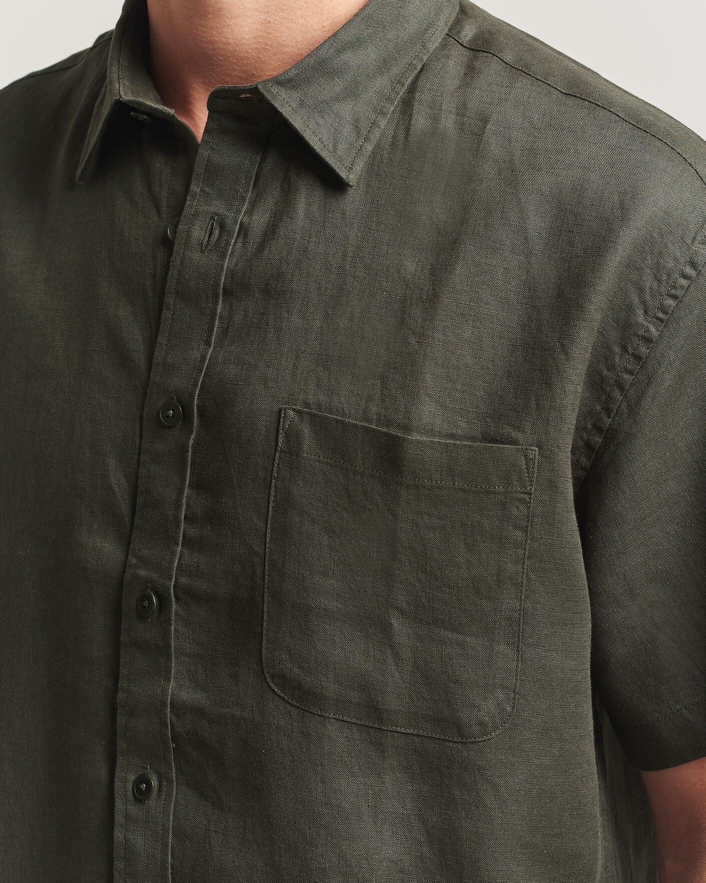 Hombres | Camisas | NN07 | Deon Linen Short Sleeve Shirt Dark Army