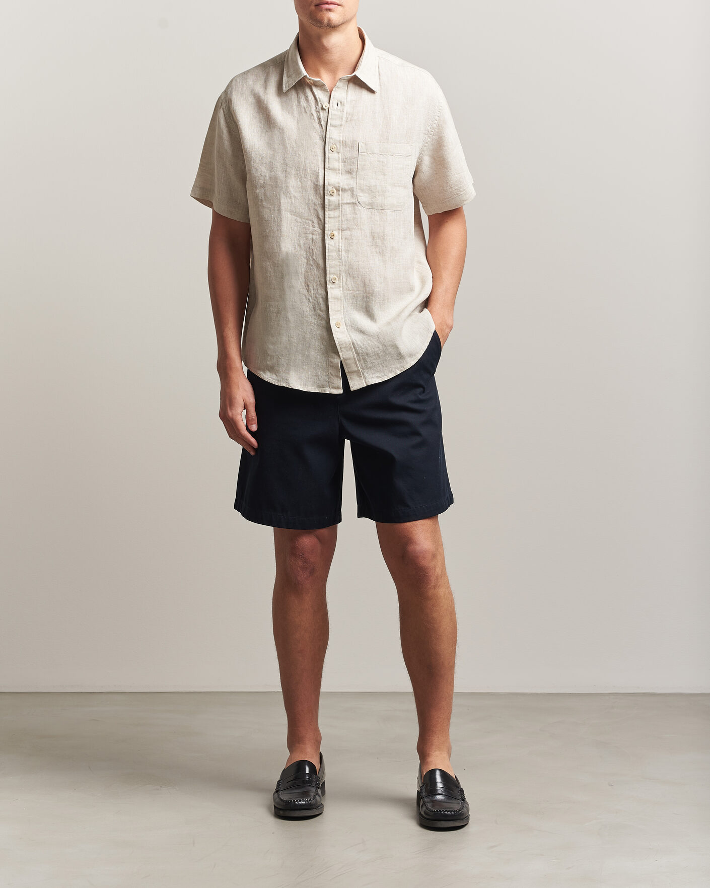 Hombres | Camisas | NN07 | Deon Linen Short Sleeve Shirt Oat