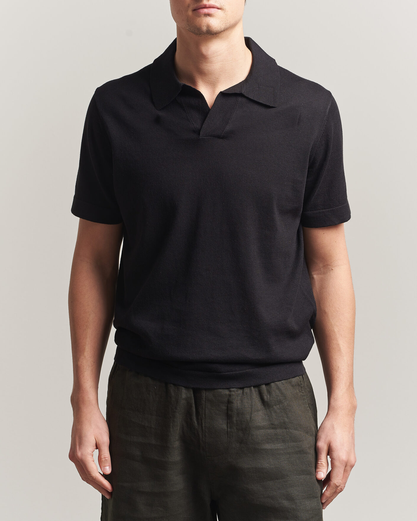 Hombres | Polos | NN07 | Ryan Cotton/Linen Polo Black