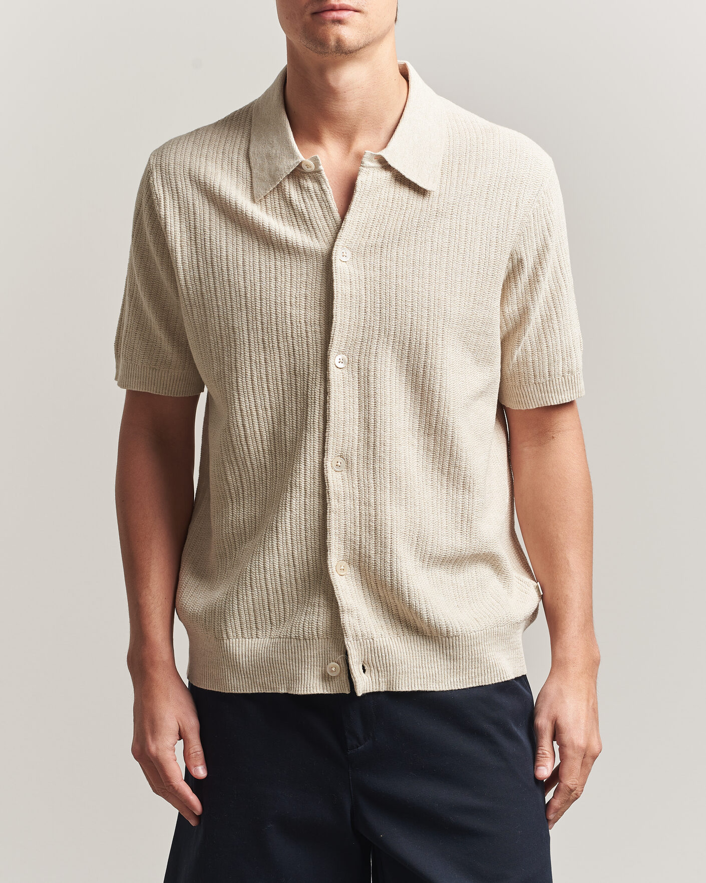 Hombres | Camisas | NN07 | Nolan Knitted Short Sleeve Shirt Ivory