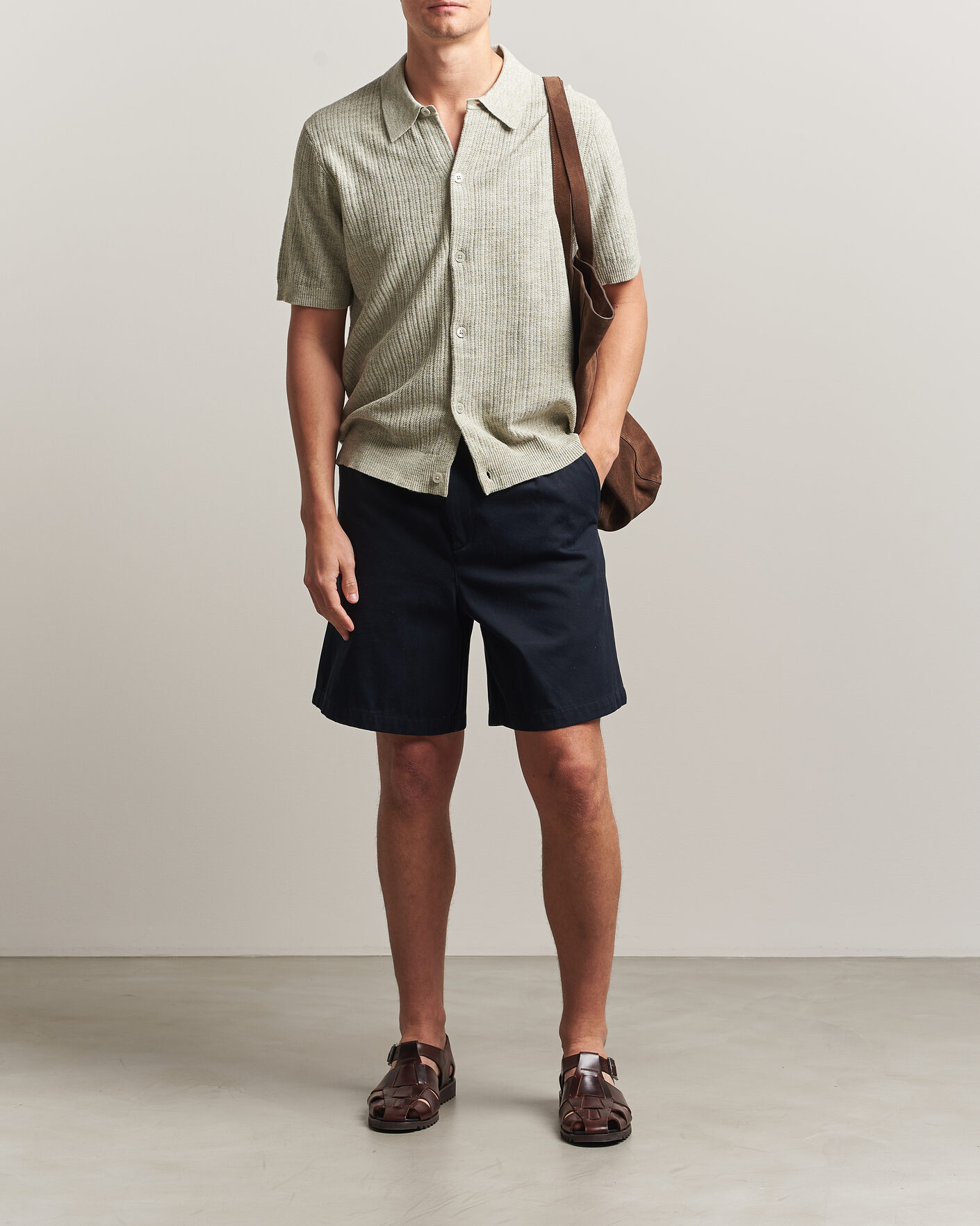 Hombres | Camisas | NN07 | Nolan Knitted Short Sleeve Shirt Sage Green