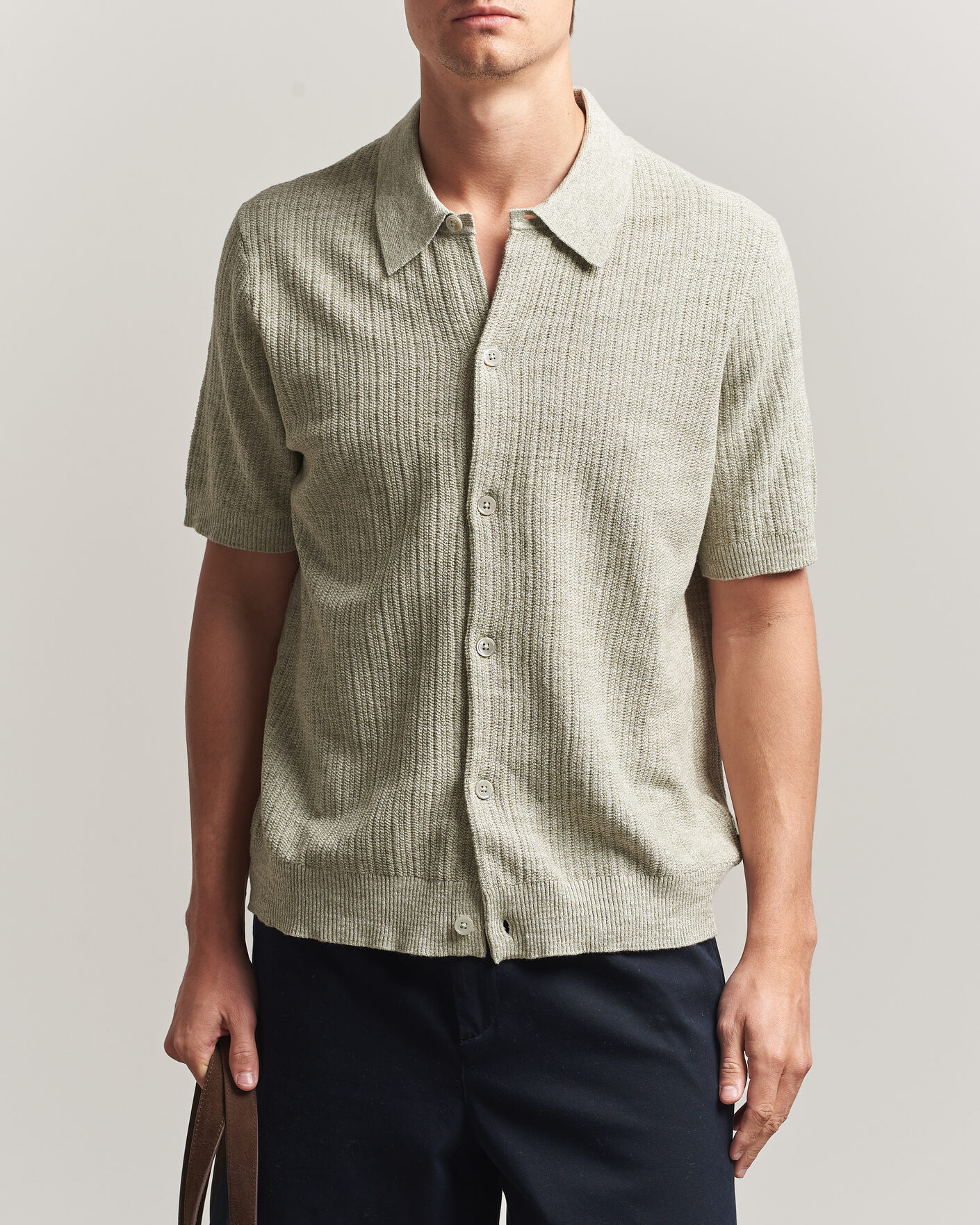 Hombres | Camisas | NN07 | Nolan Knitted Short Sleeve Shirt Sage Green