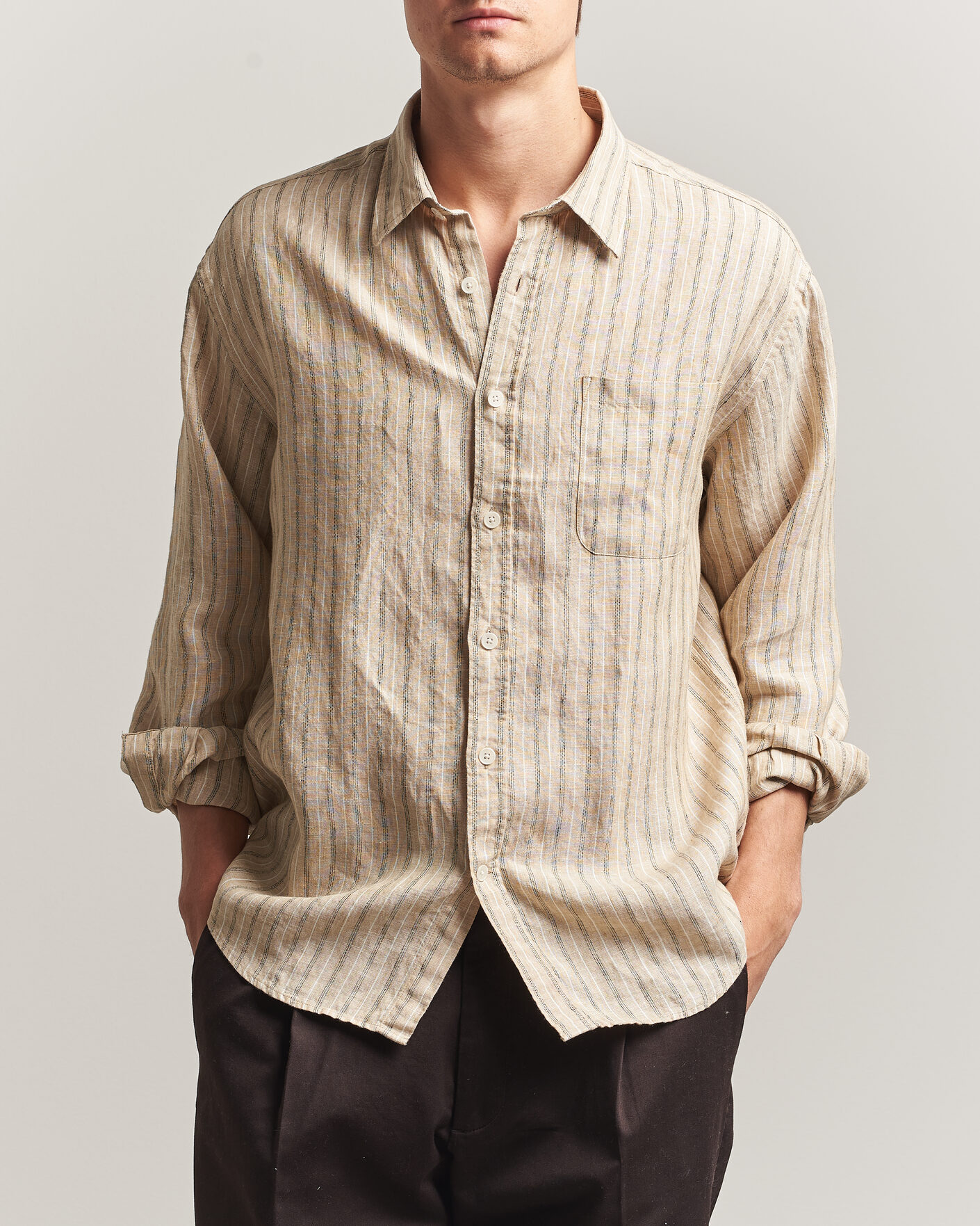 Hombres | Camisas | NN07 | Deon Linen Shirt Black Stripe