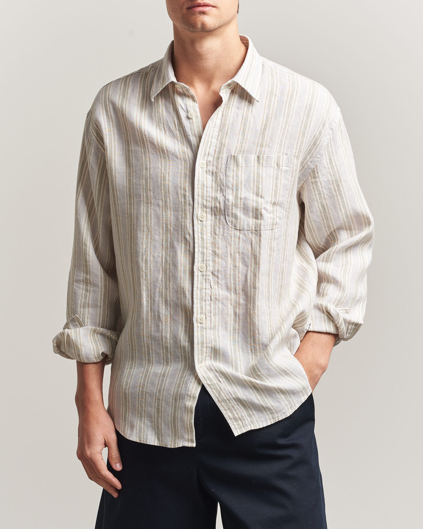 Hombres | Camisas | NN07 | Deon Linen Shirt Mint Stripe