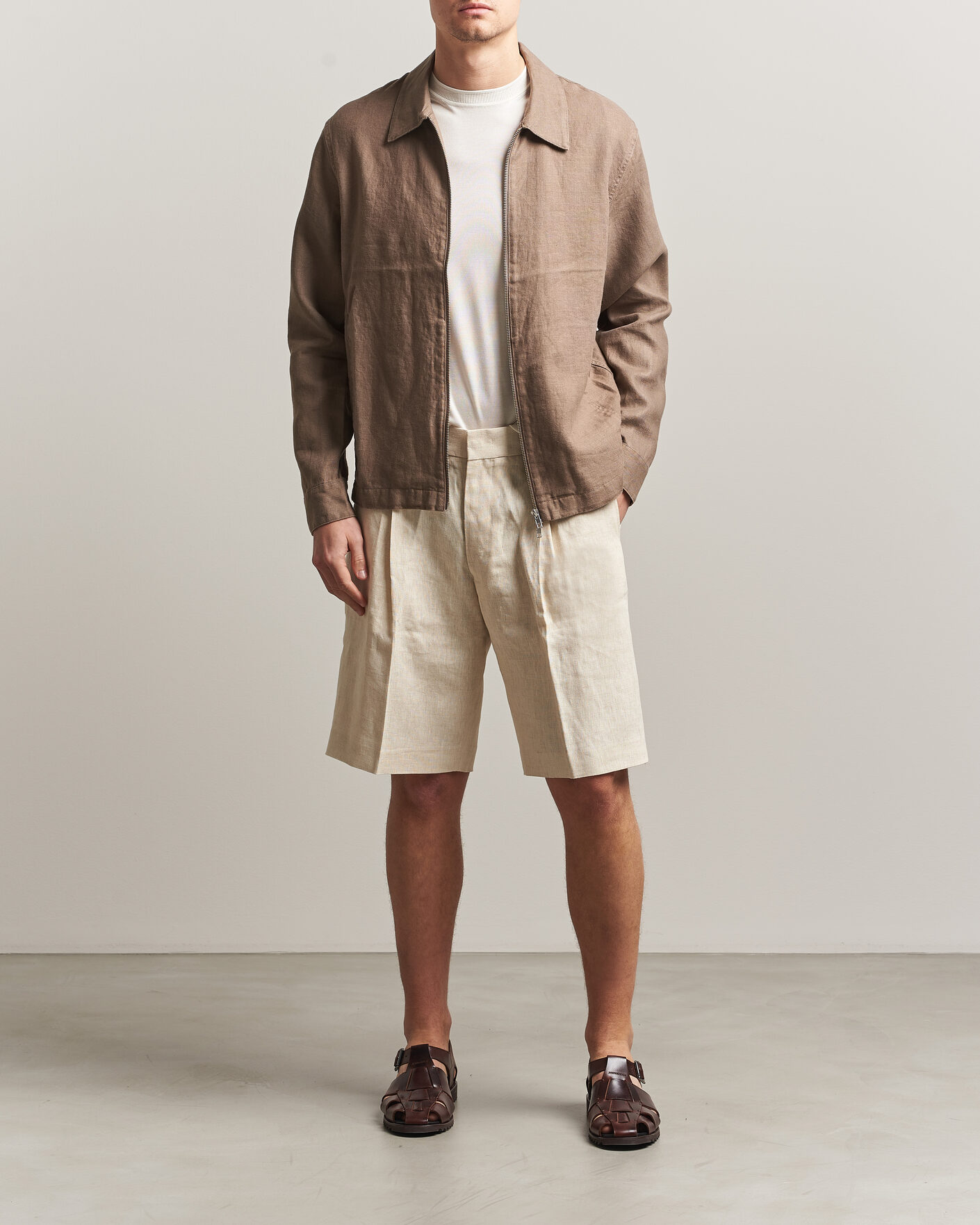 Hombres | Camisas | NN07 | Alban Linen Full Zip Overshirt Clay Mirage