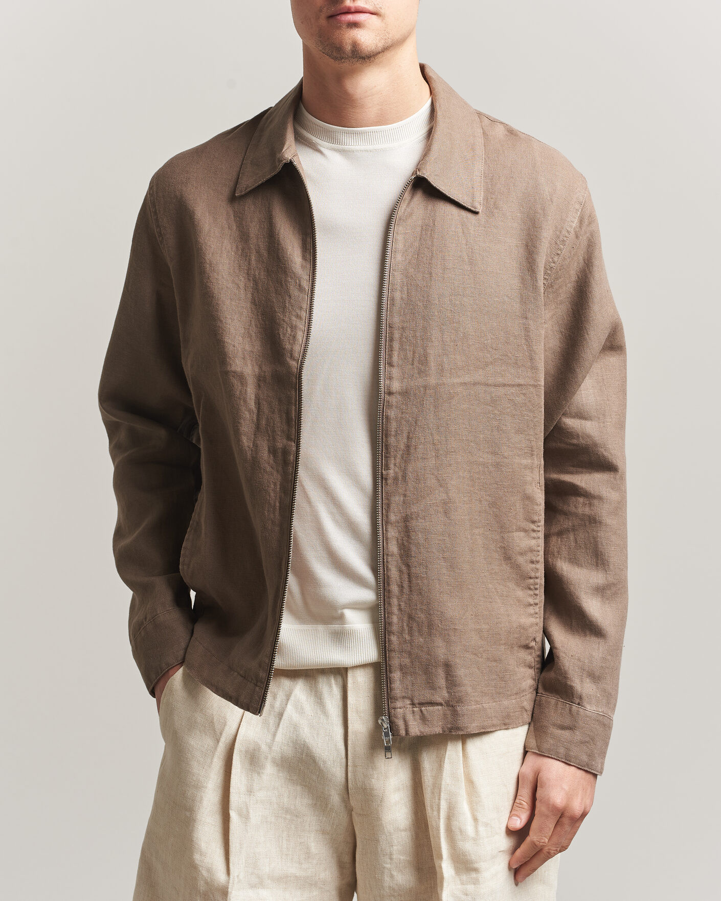 Hombres | Camisas | NN07 | Alban Linen Full Zip Overshirt Clay Mirage