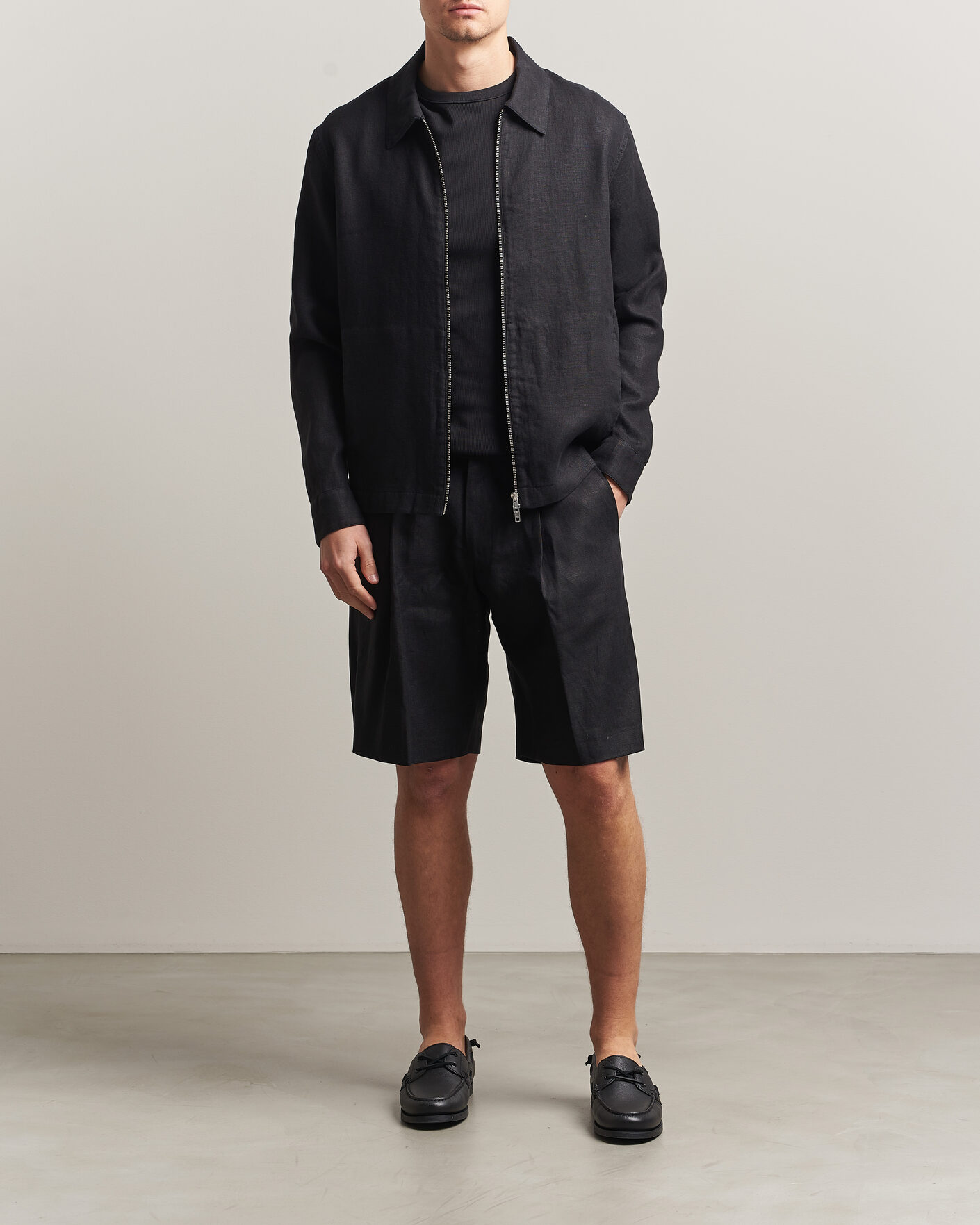 Hombres | Camisas | NN07 | Alban Linen Full Zip Overshirt Black