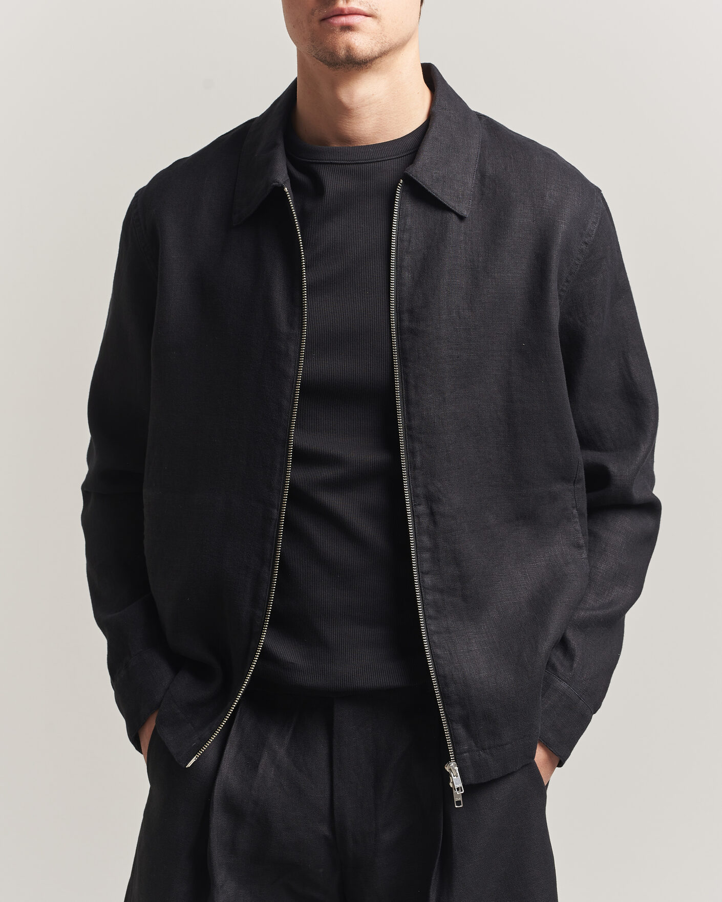 Hombres | Camisas | NN07 | Alban Linen Full Zip Overshirt Black