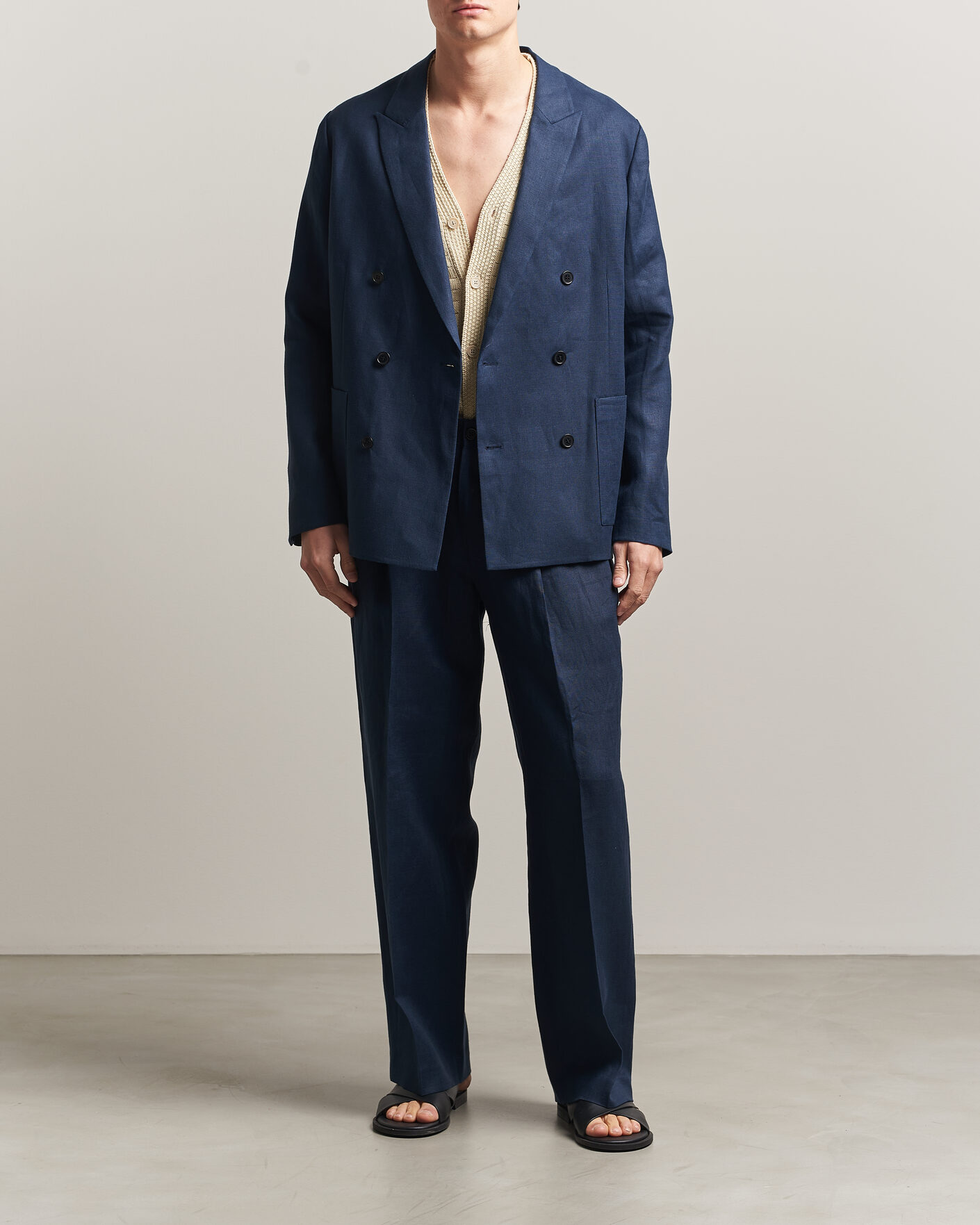 Hombres | Blazers | NN07 | Jordin Linen Double Breasted Blazer Navy Blue