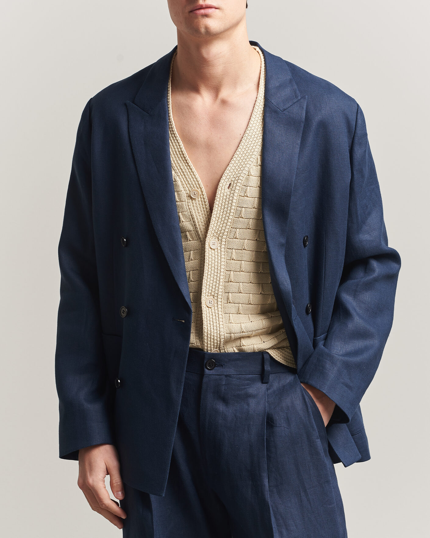 Hombres | Blazers | NN07 | Jordin Linen Double Breasted Blazer Navy Blue