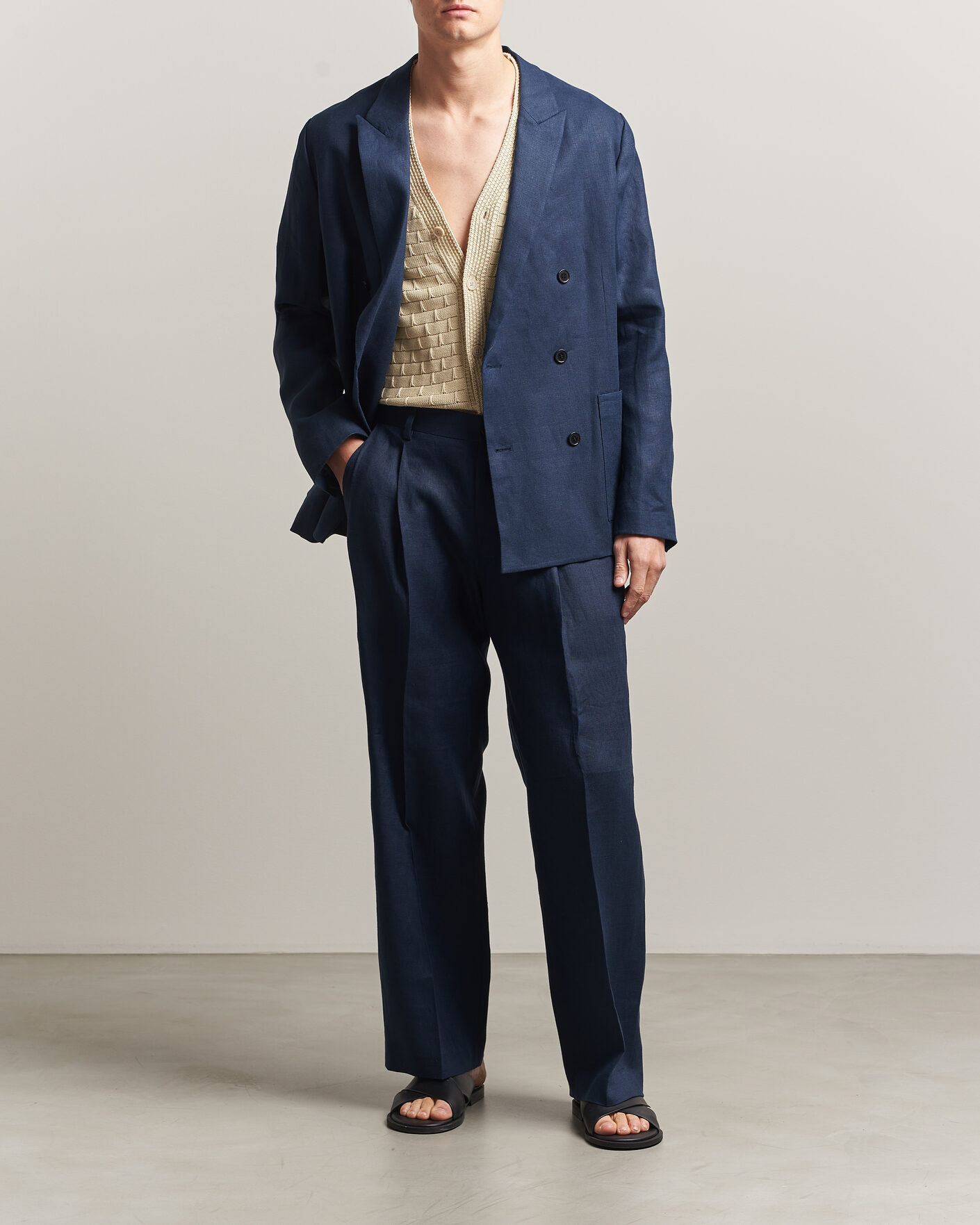 Hombres | Pantalones | NN07 | Justin Linen Double Pleated Trousers Navy Blue
