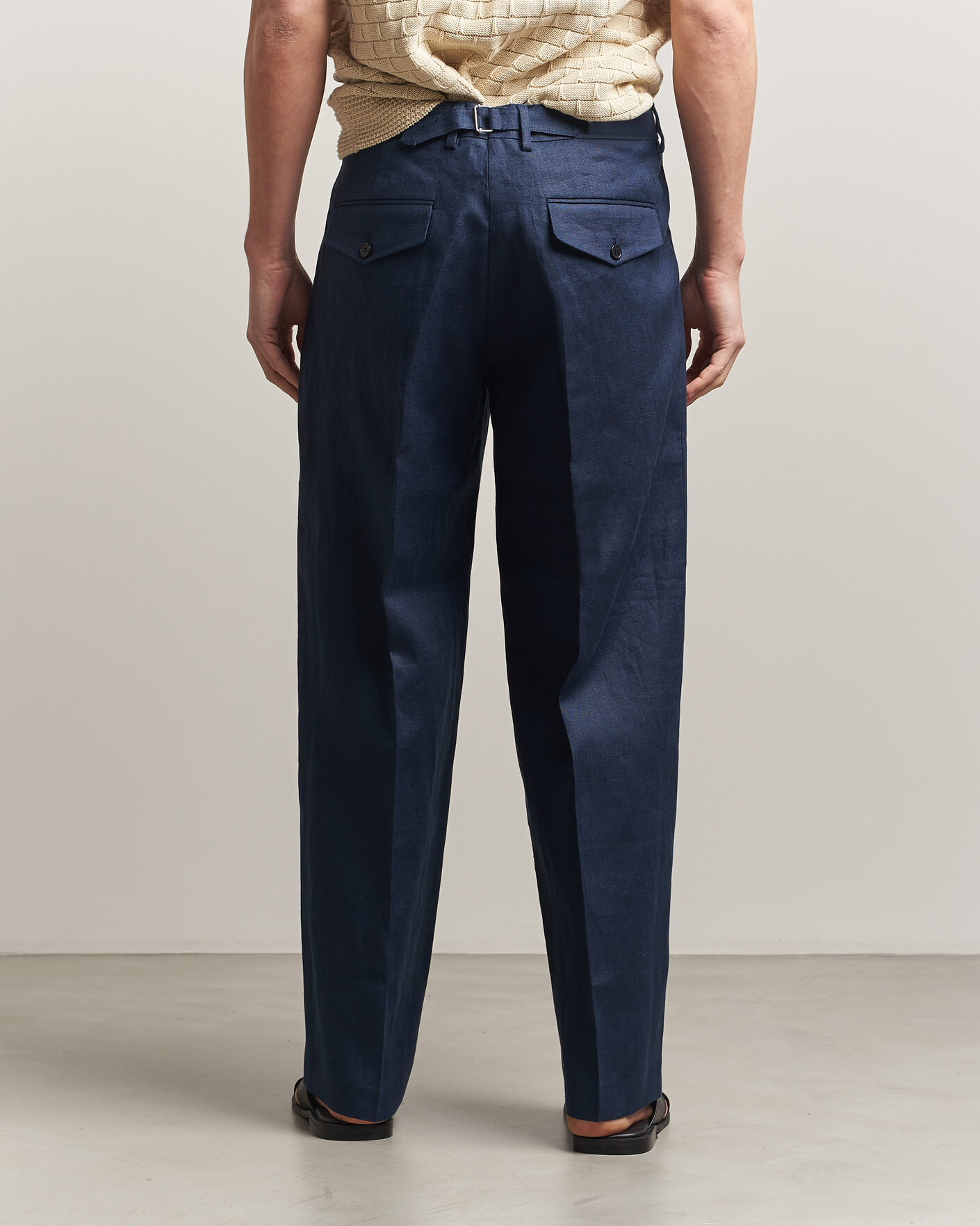 Hombres | Pantalones | NN07 | Justin Linen Double Pleated Trousers Navy Blue