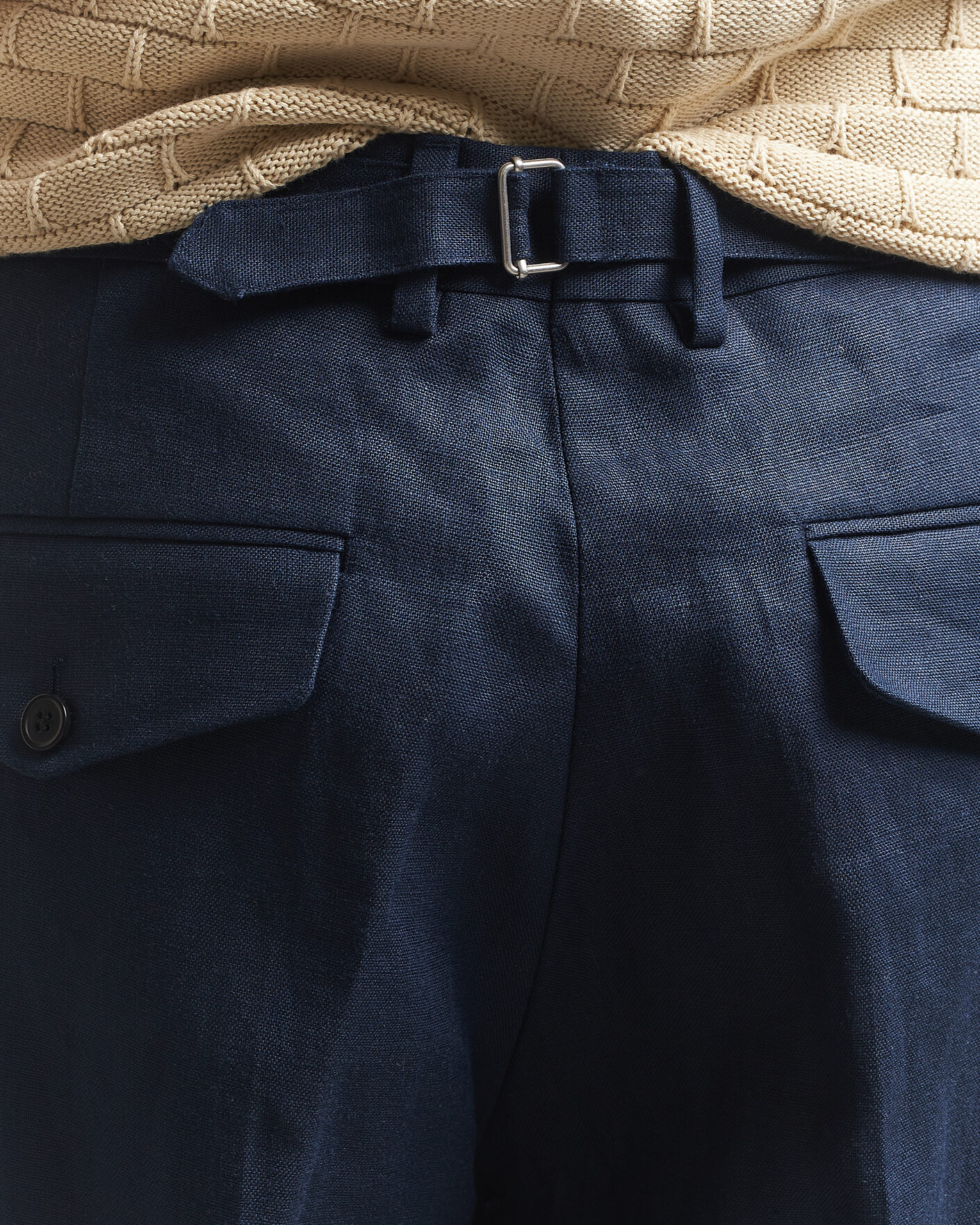 Hombres | Pantalones | NN07 | Justin Linen Double Pleated Trousers Navy Blue