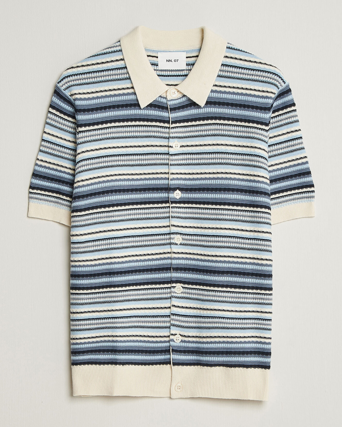 Hombres | Camisas | NN07 | Nolan Striped Knitted Short Sleeve Shirt Navy Multi