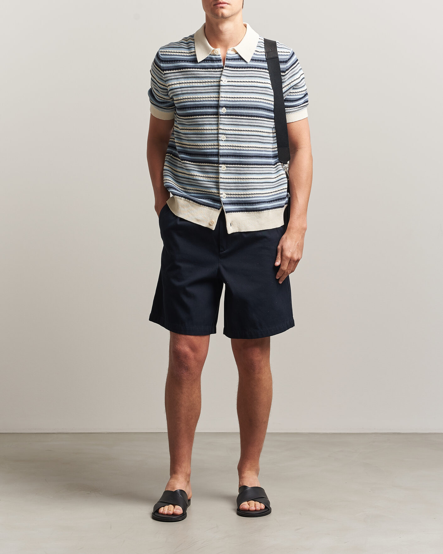 Hombres | Camisas | NN07 | Nolan Striped Knitted Short Sleeve Shirt Navy Multi