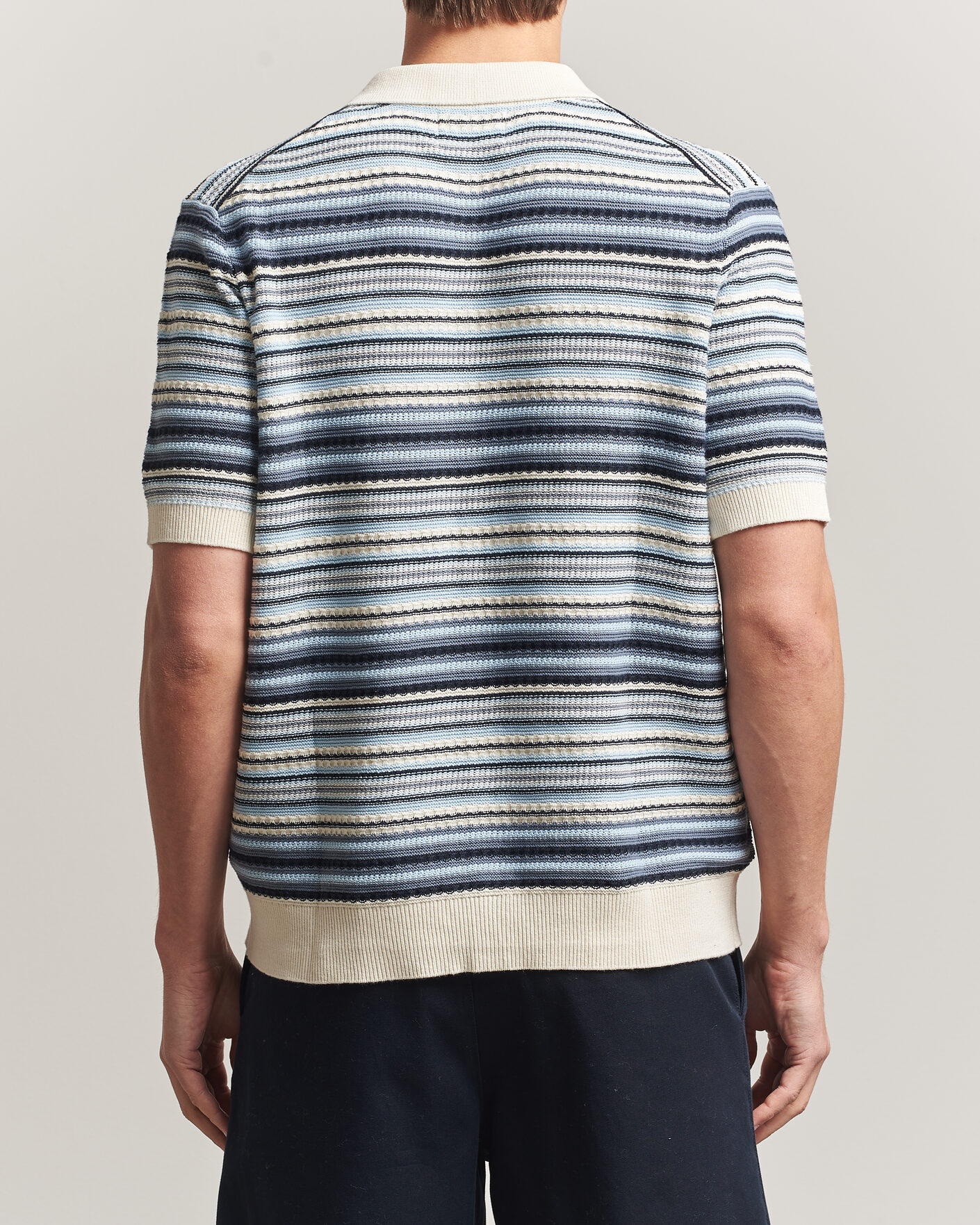 Hombres | Camisas | NN07 | Nolan Striped Knitted Short Sleeve Shirt Navy Multi