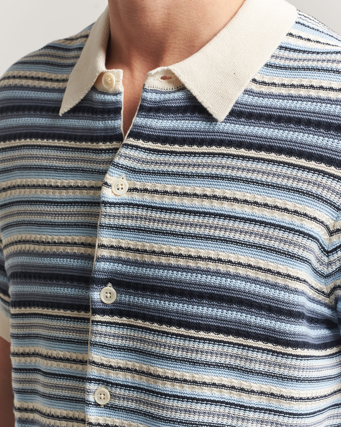 Hombres | Camisas | NN07 | Nolan Striped Knitted Short Sleeve Shirt Navy Multi
