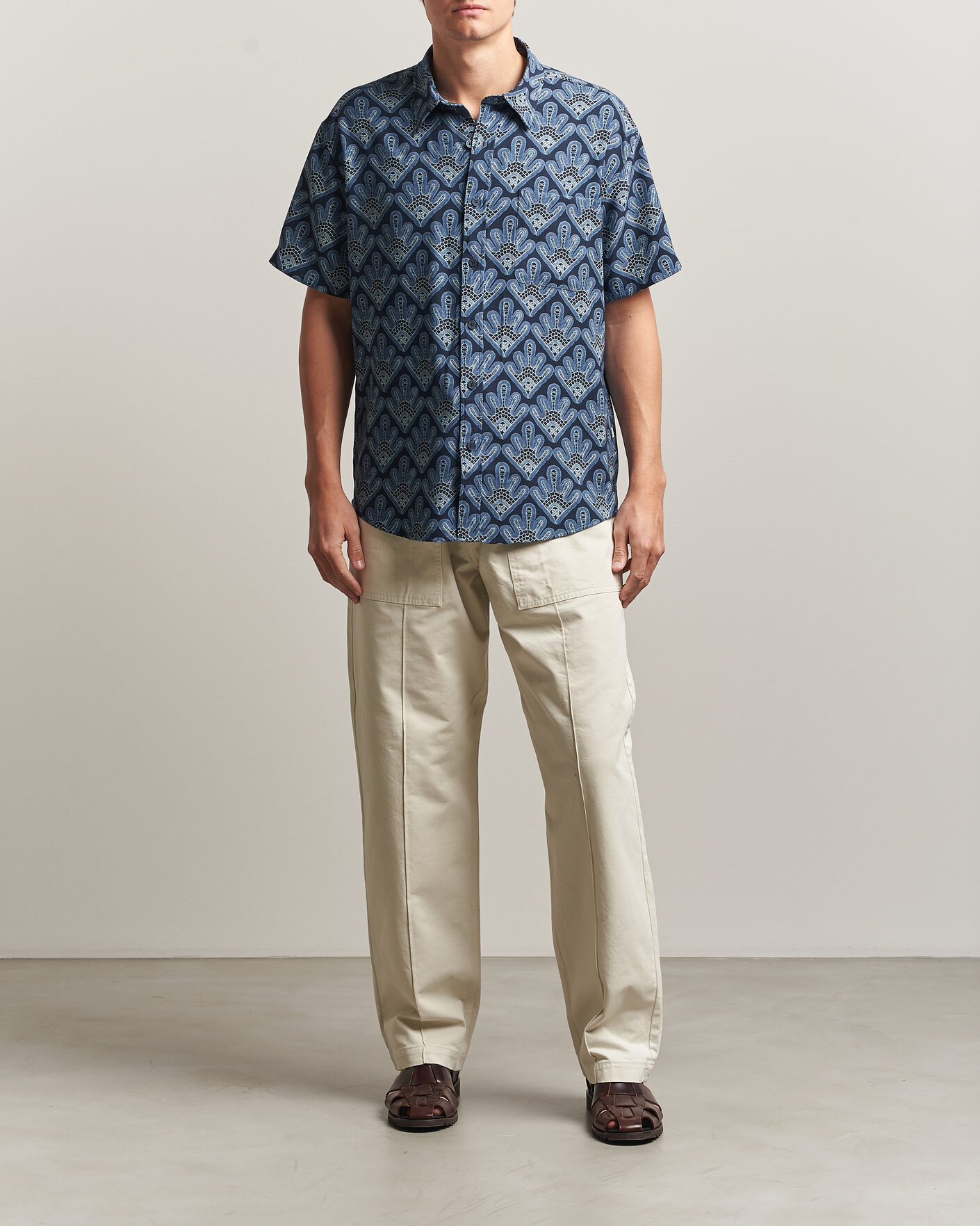 Hombres | Camisas | NN07 | Deon Printed Short Sleeve Shirt Navy Blue
