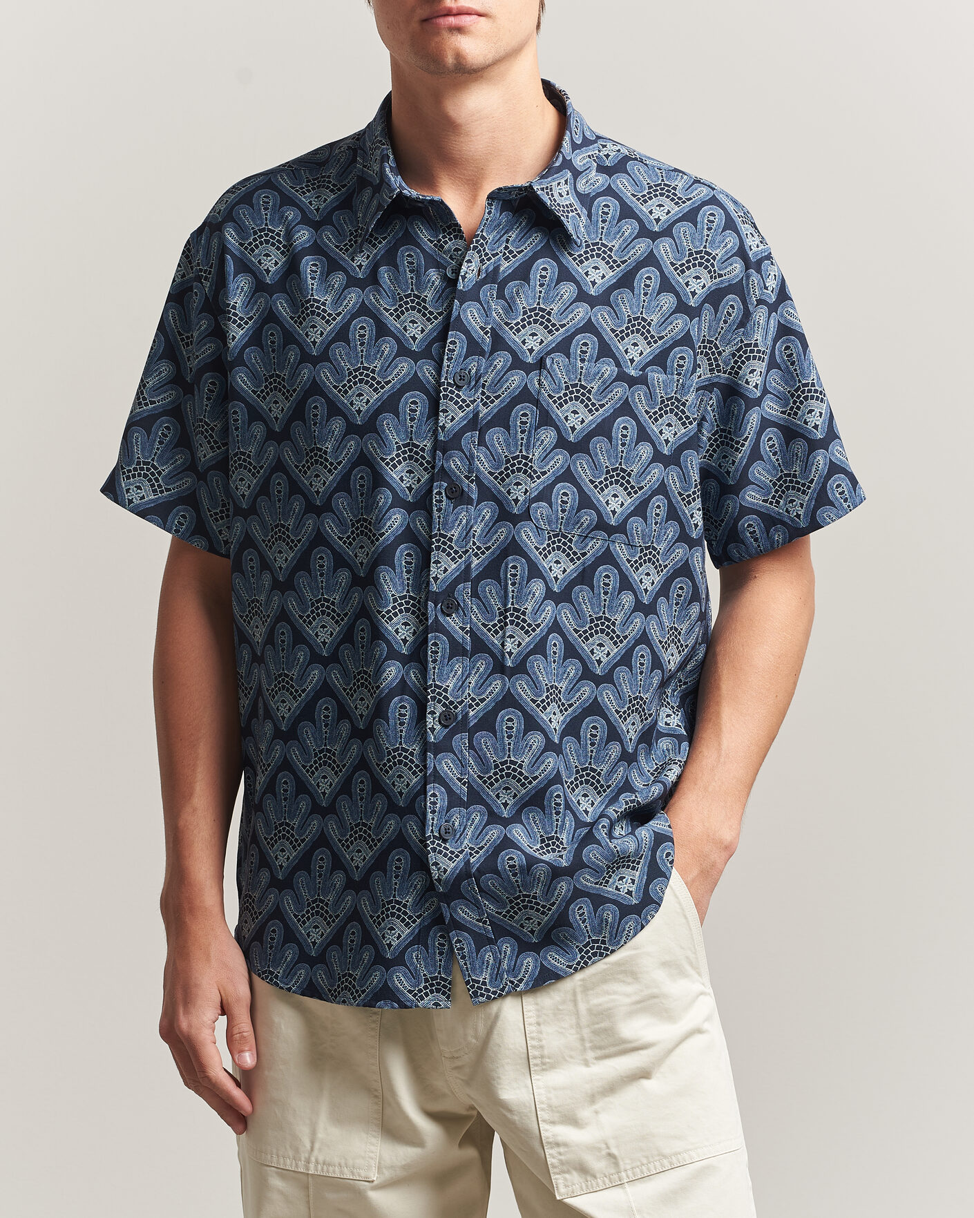 Hombres | Camisas | NN07 | Deon Printed Short Sleeve Shirt Navy Blue