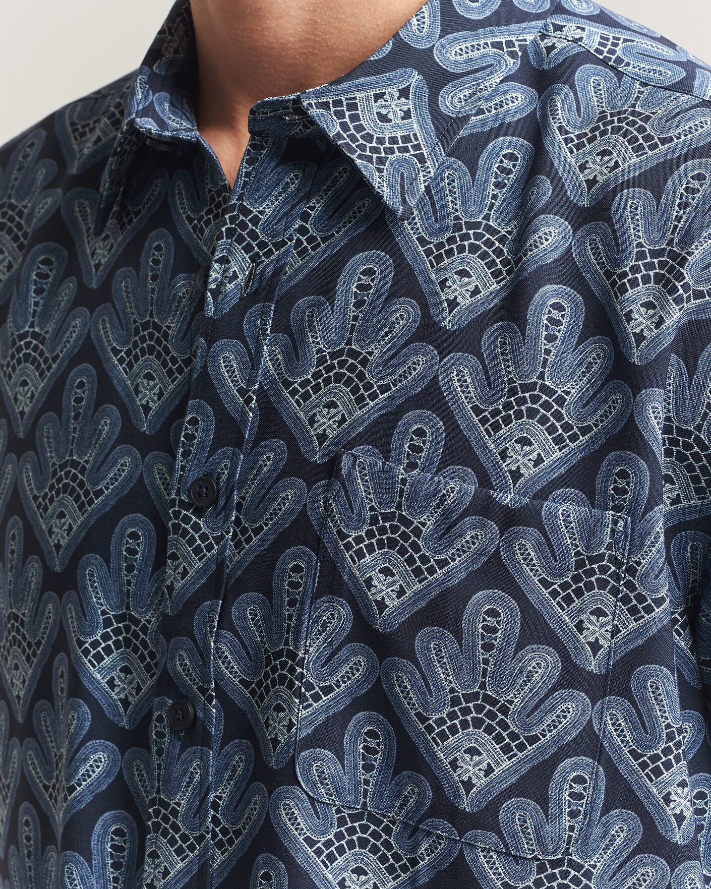 Hombres | Camisas | NN07 | Deon Printed Short Sleeve Shirt Navy Blue