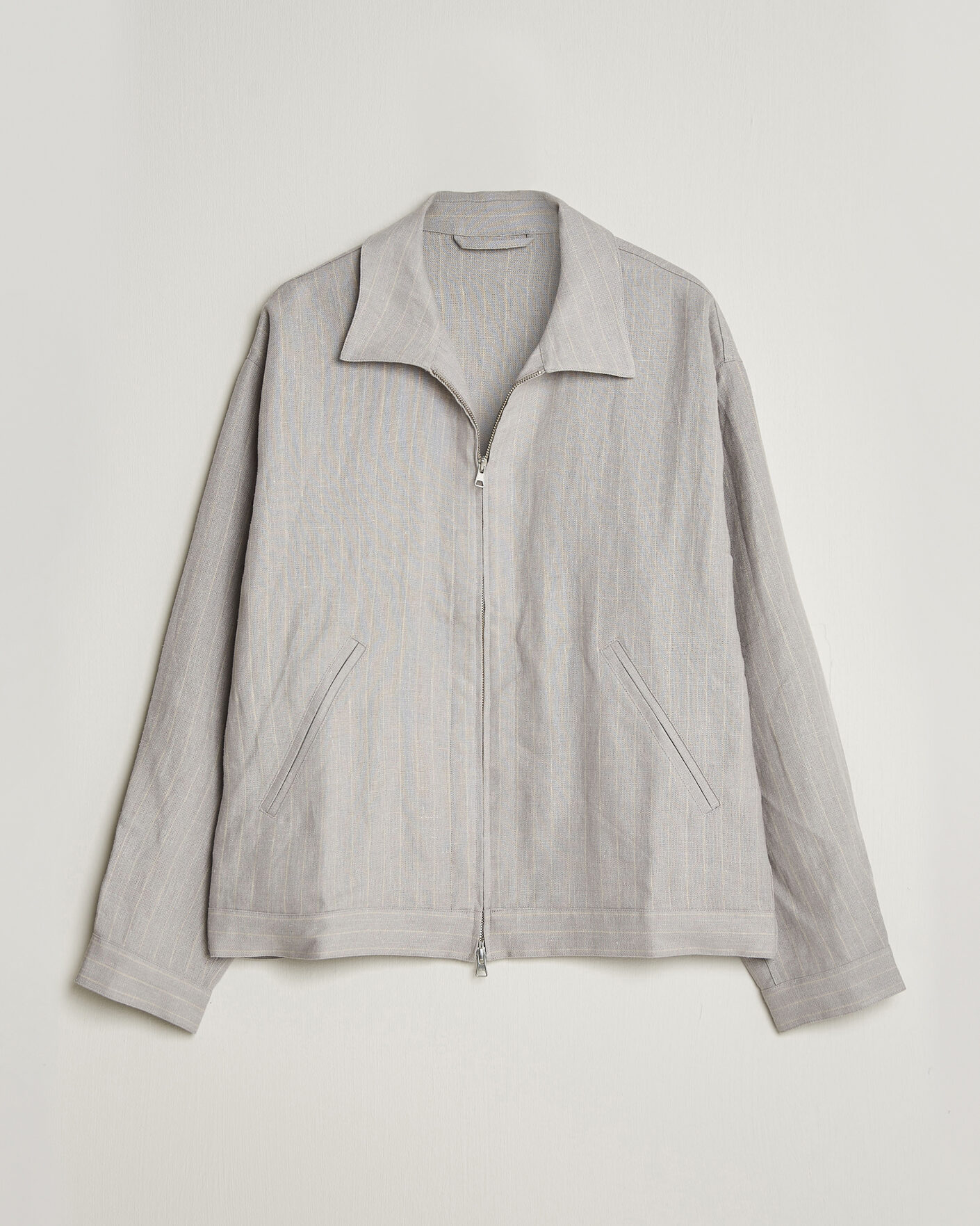 Hombres | Camisas | NN07 | Petrus Pinstriped Linen Full Zip Overshirt Grey