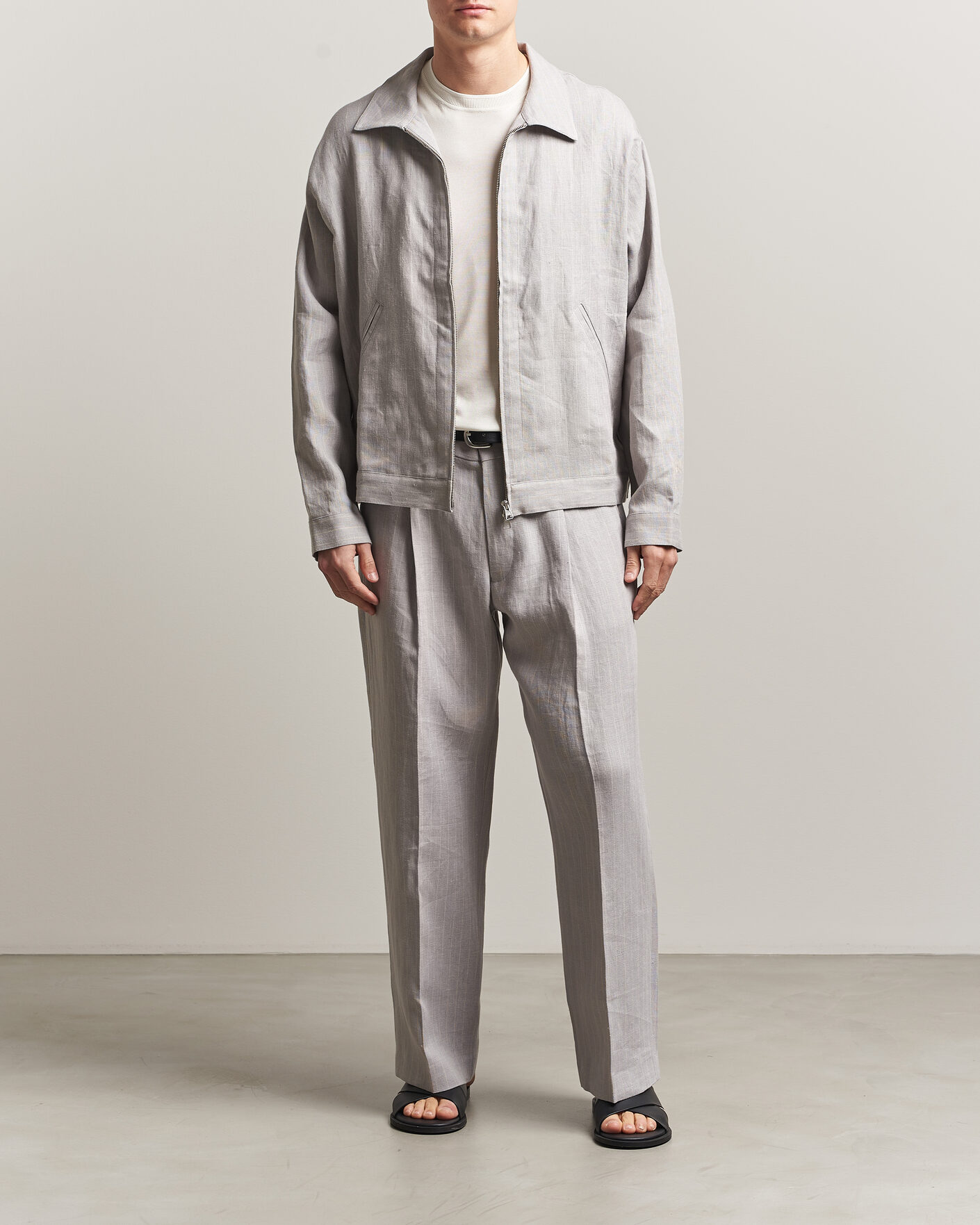 Hombres | Camisas | NN07 | Petrus Pinstriped Linen Full Zip Overshirt Grey