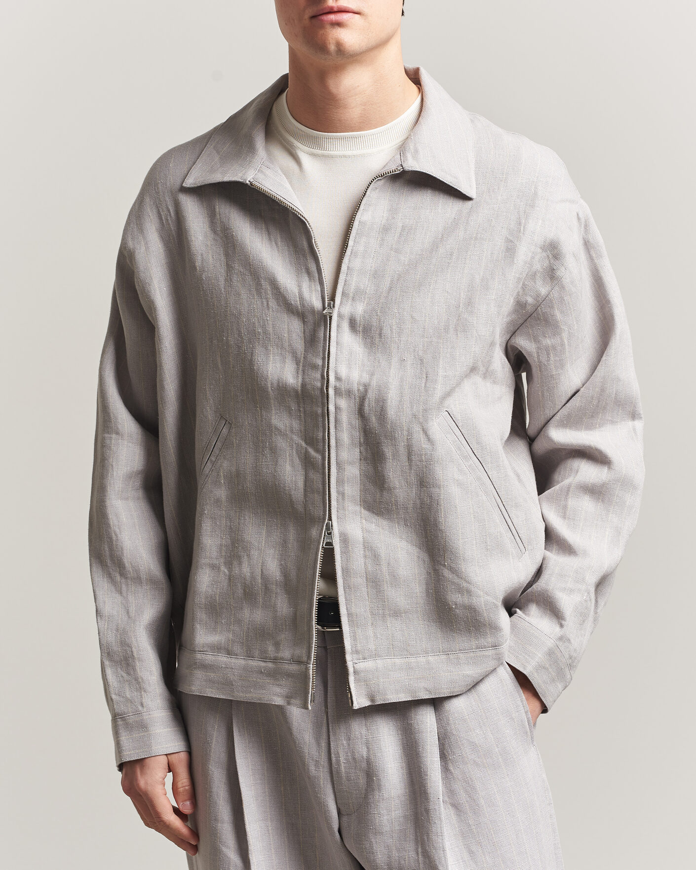 Hombres | Camisas | NN07 | Petrus Pinstriped Linen Full Zip Overshirt Grey