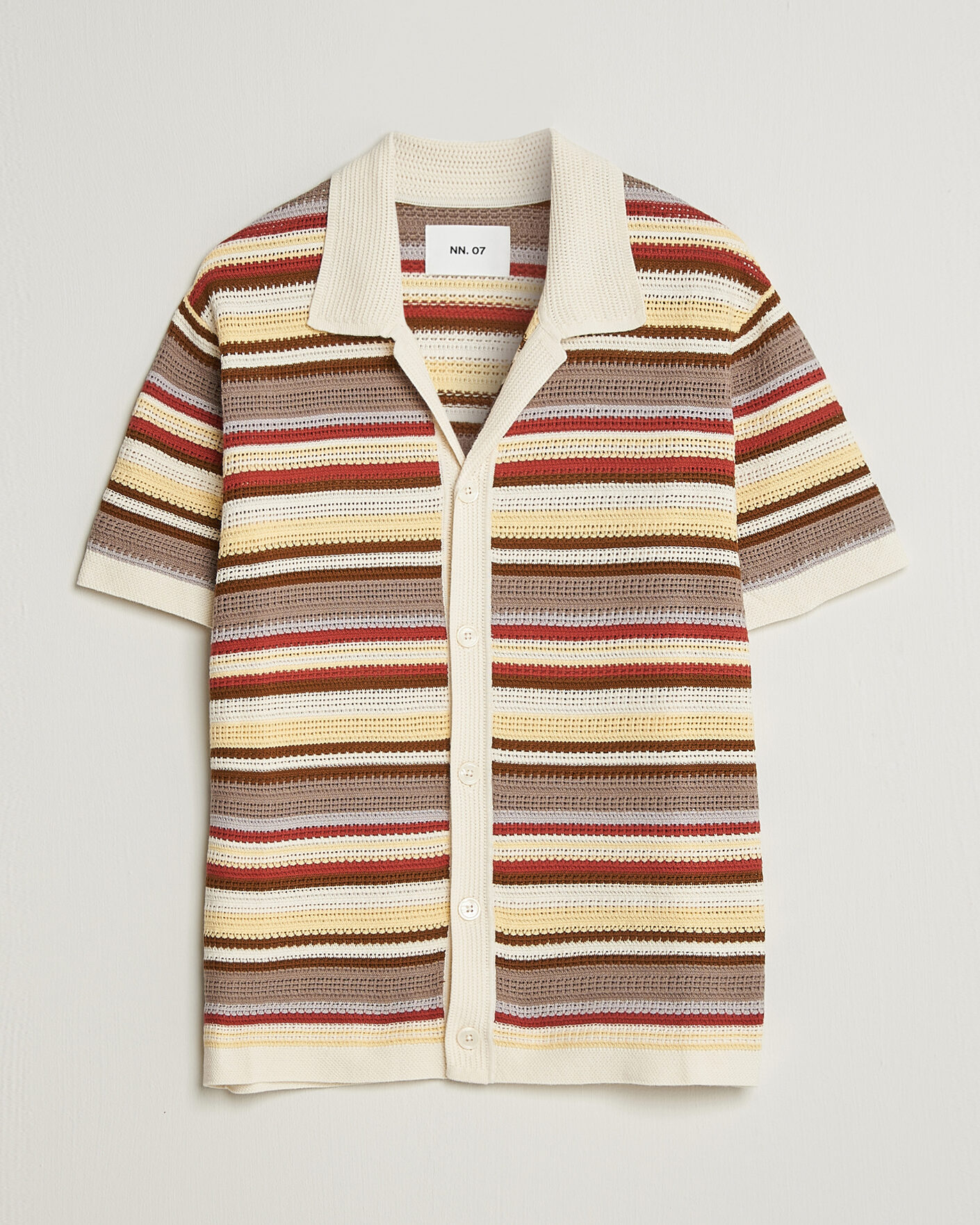 Hombres | Camisas | NN07 | Lars Striped Knitted Short Sleeve Shirt Ivory Multi