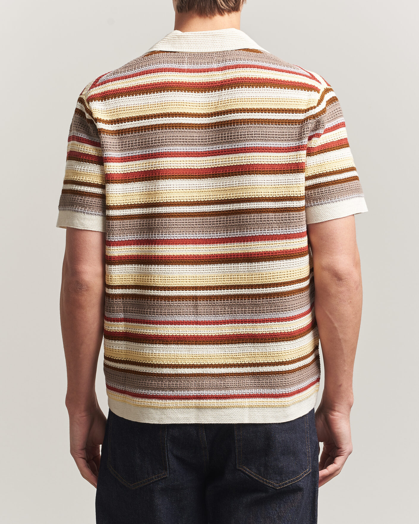 Hombres | Camisas | NN07 | Lars Striped Knitted Short Sleeve Shirt Ivory Multi