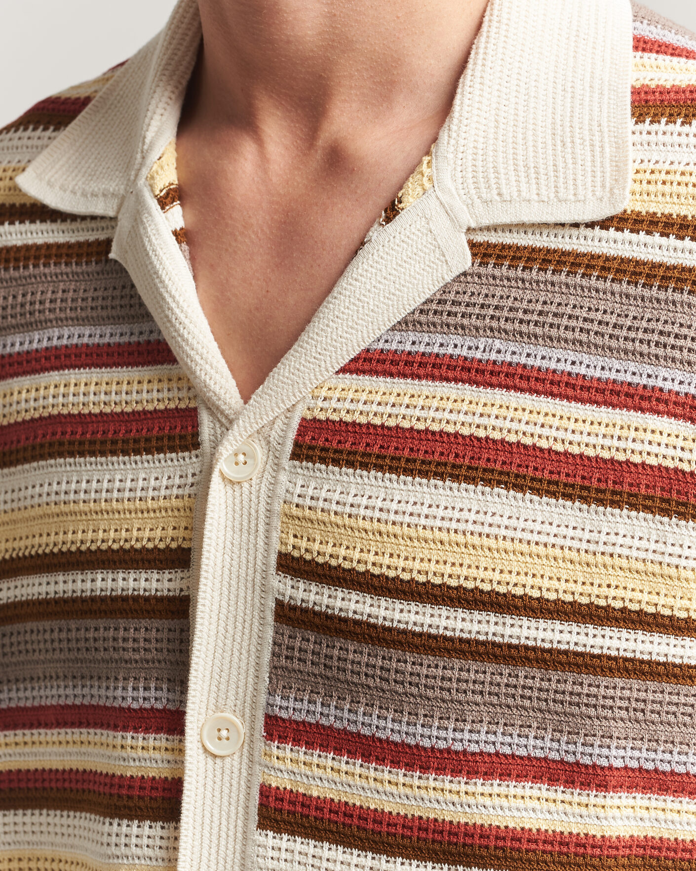 Hombres | Camisas | NN07 | Lars Striped Knitted Short Sleeve Shirt Ivory Multi