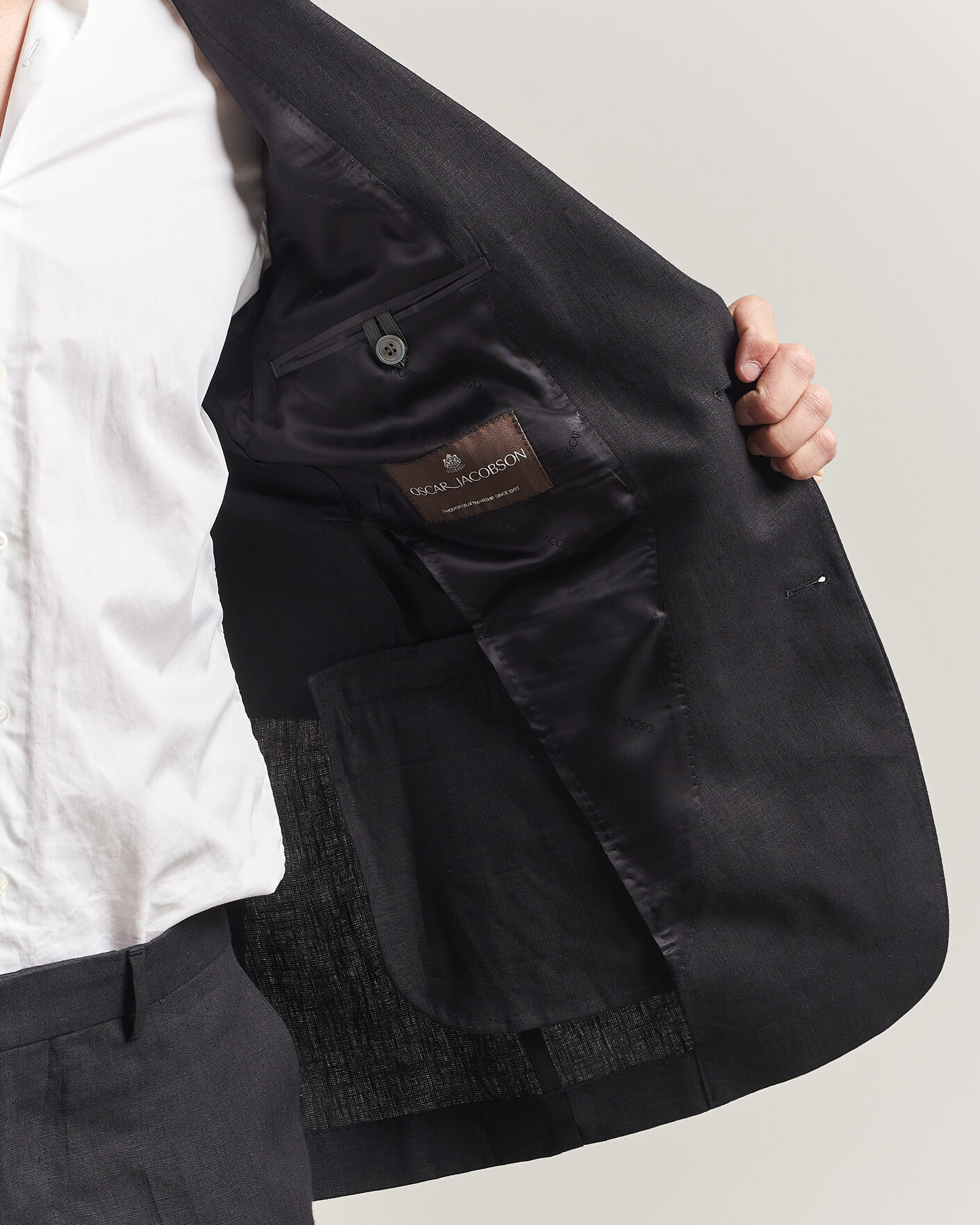 Hombres | Blazers | Oscar Jacobson | Rufus Soft Linen Blazer Black
