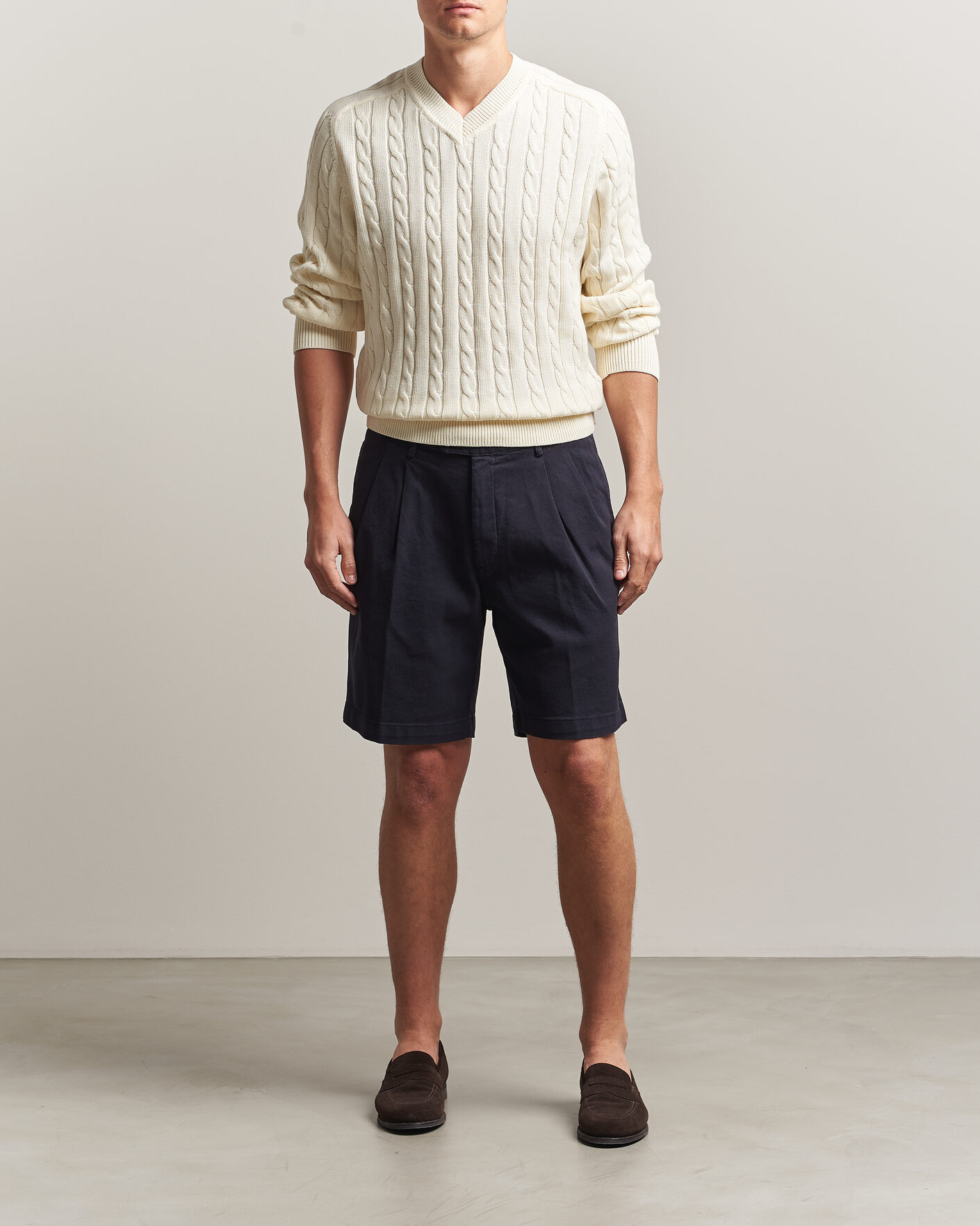 Hombres | Pantalones cortos | Oscar Jacobson | Tanker Pleat Shorts Navy