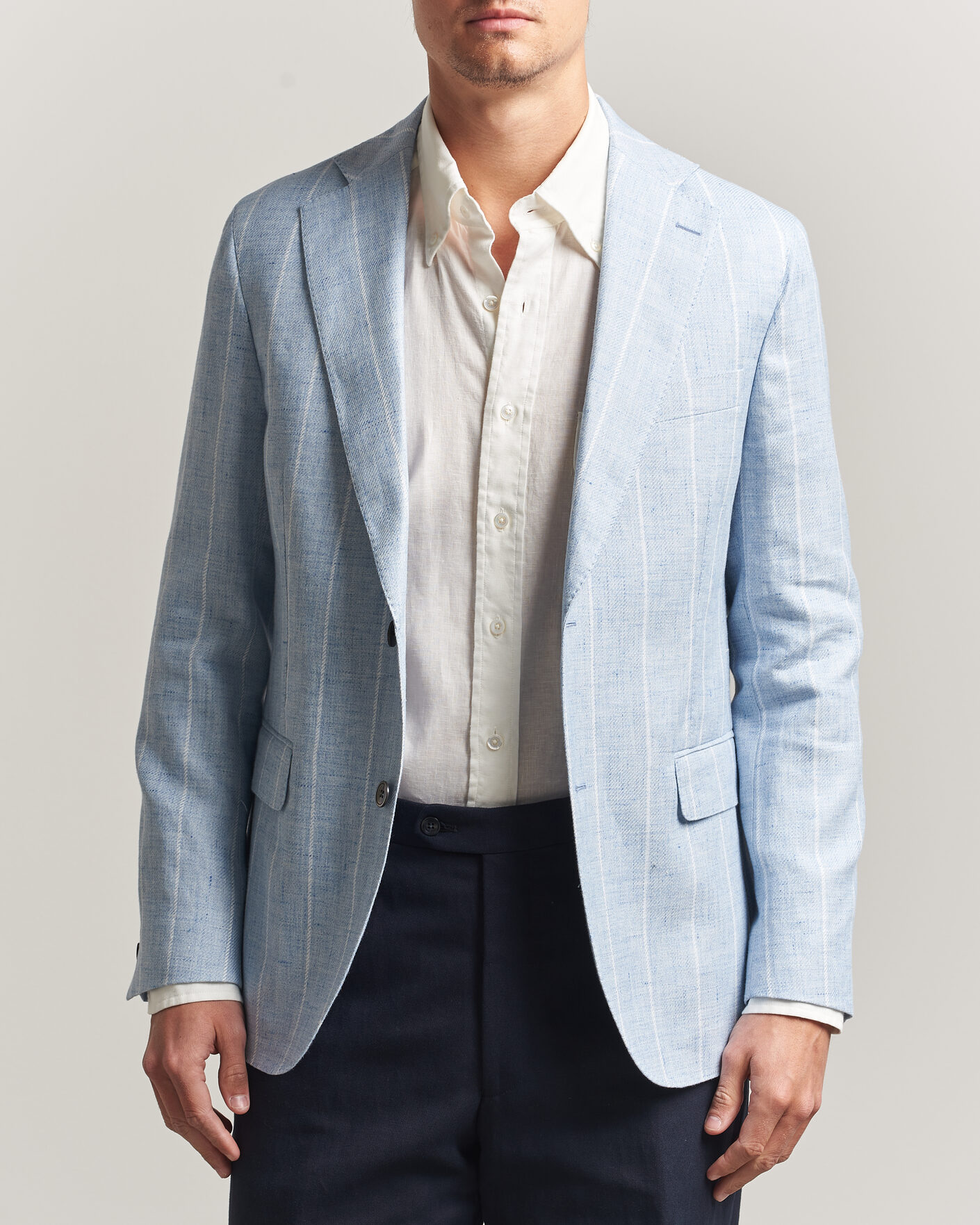 Hombres | Blazers | Oscar Jacobson | Ferry Soft Linen/Cotton Blazer Light Blue