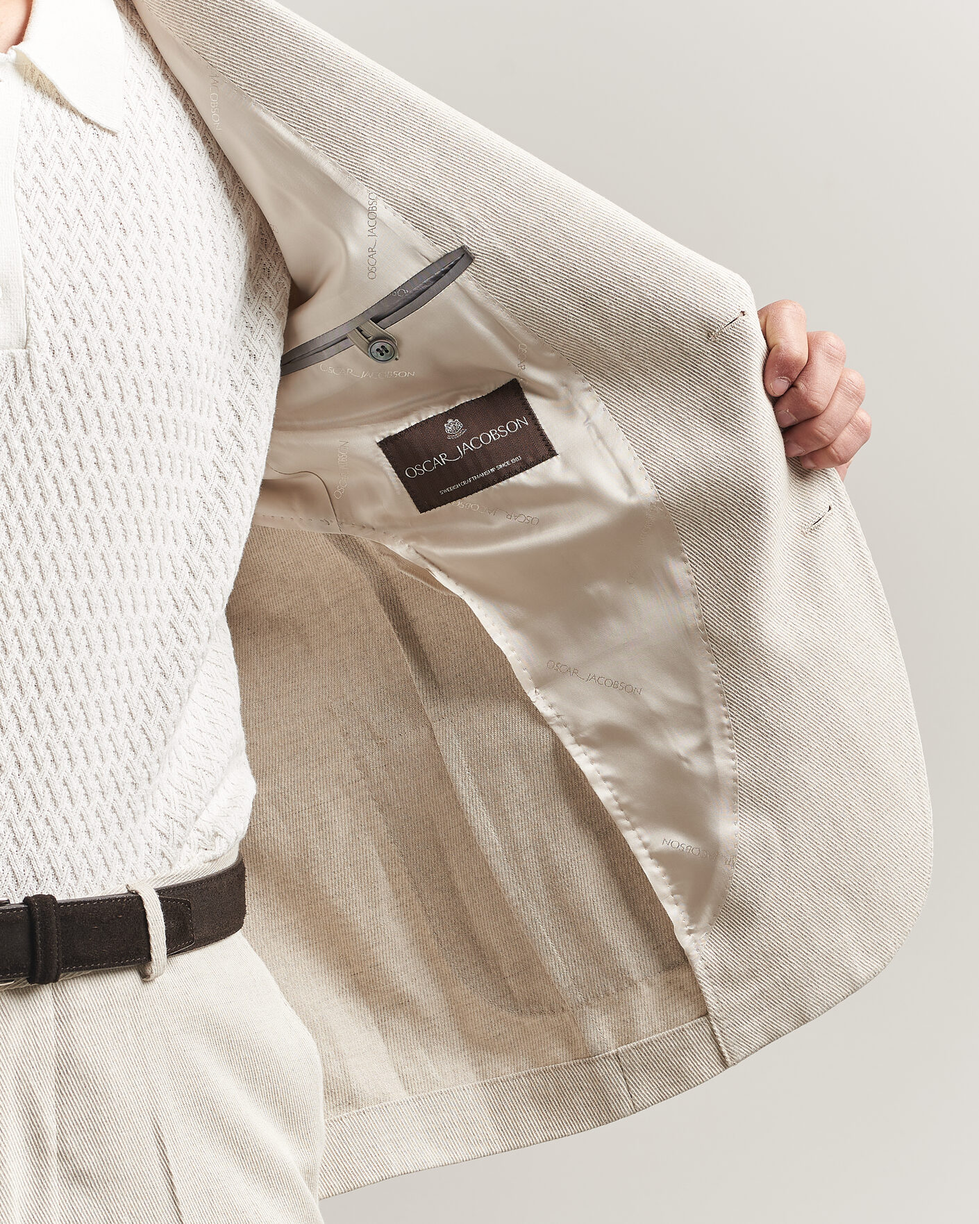 Hombres | Blazers | Oscar Jacobson | Ferry Patch Cotton/Linen Blazer Off White