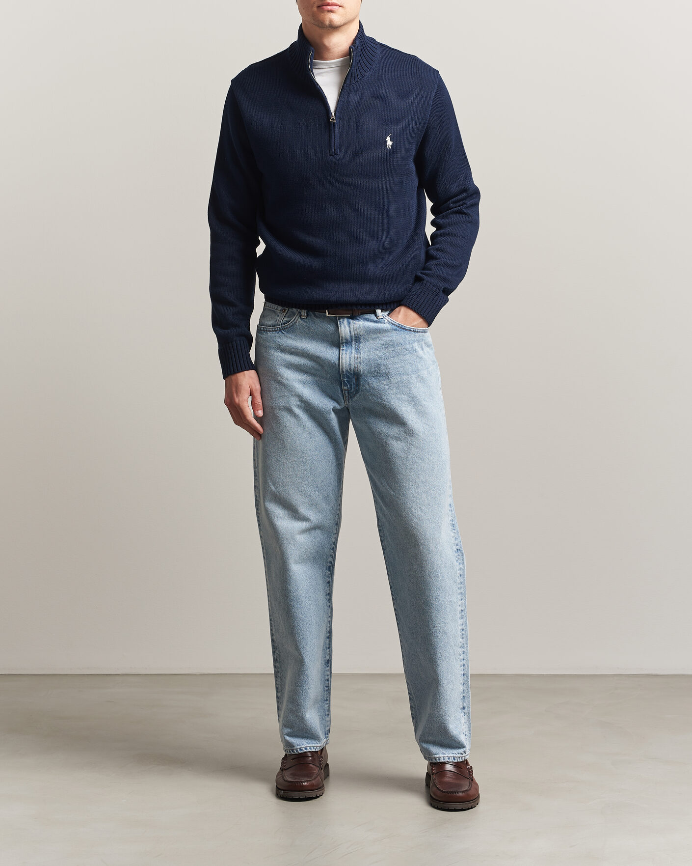 Hombres | Jerséis y prendas de punto | Polo Ralph Lauren | Cotton Crew Neck Half-Zip Hunter Navy