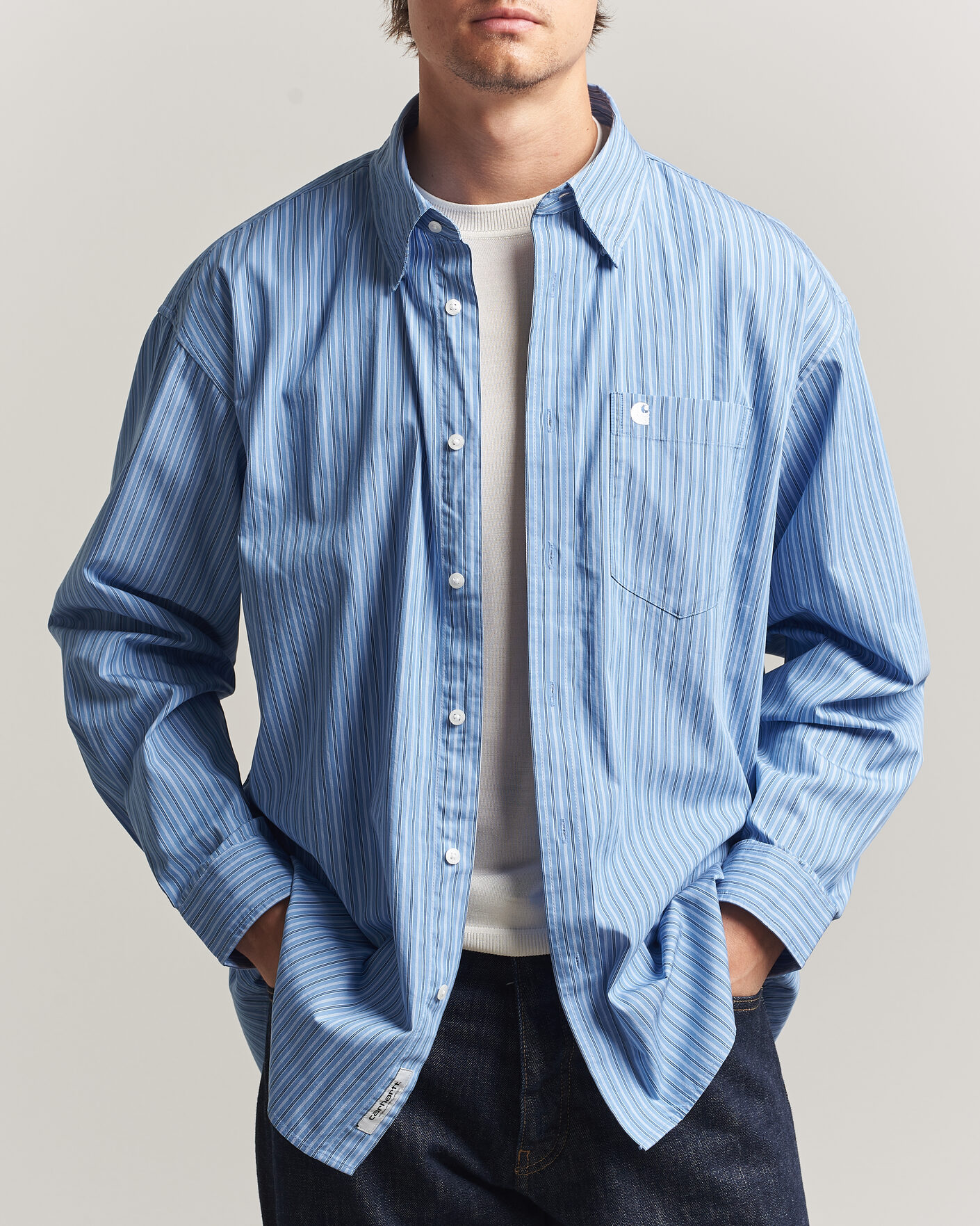 Hombres | Camisas | Carhartt WIP | Keen Striped Cotton Poplin Shirt Curacao