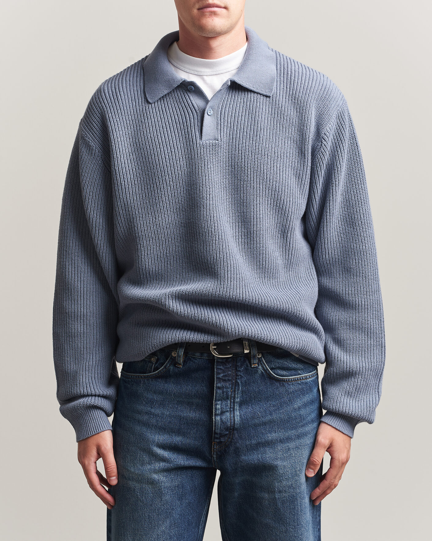 Hombres | Jerséis y prendas de punto | Carhartt WIP | Miles Knitted Cotton Polo Shad Blue