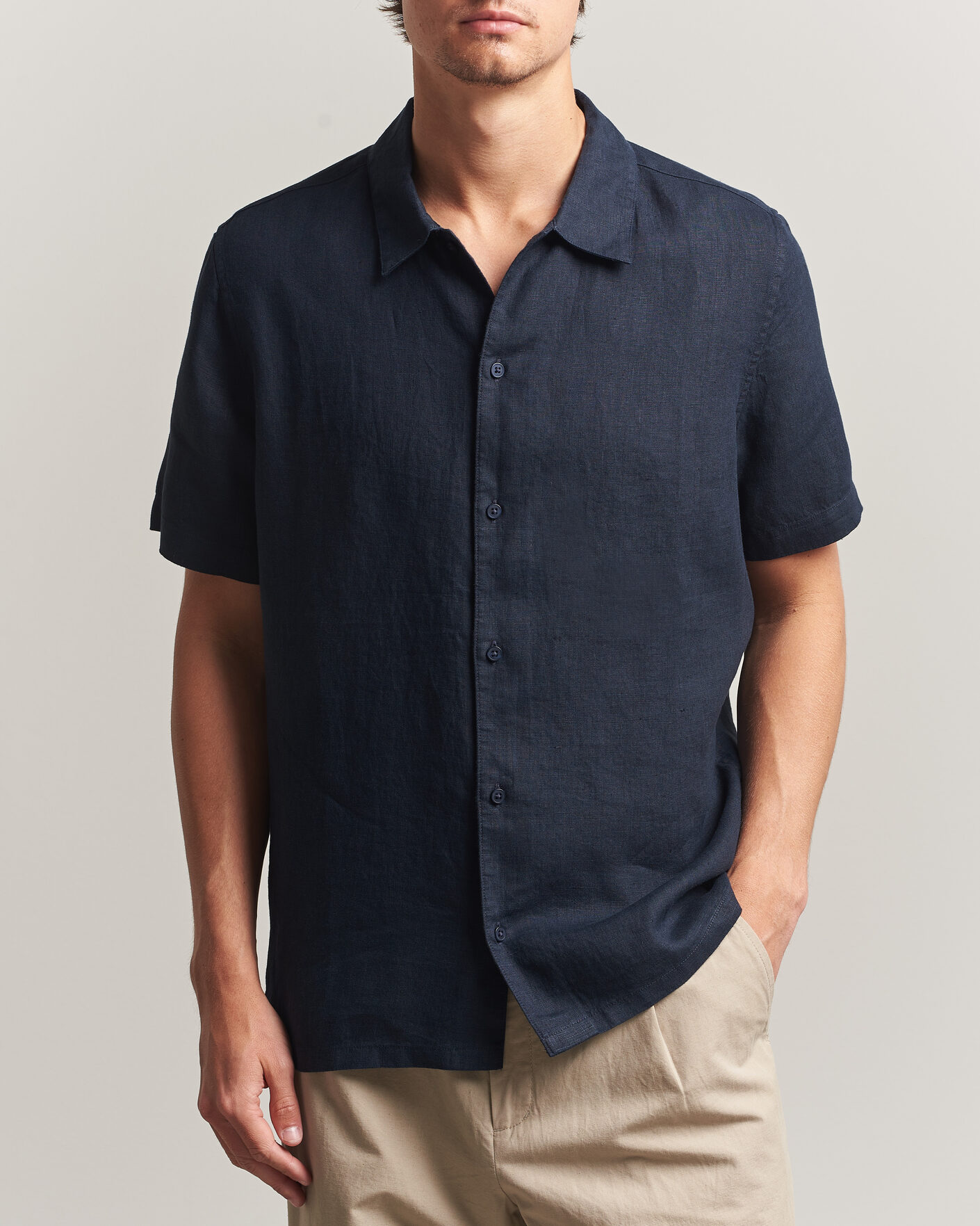 Hombres | Camisas | Samsøe Samsøe | Avan Linen Short Sleeve Shirt Salute Navy