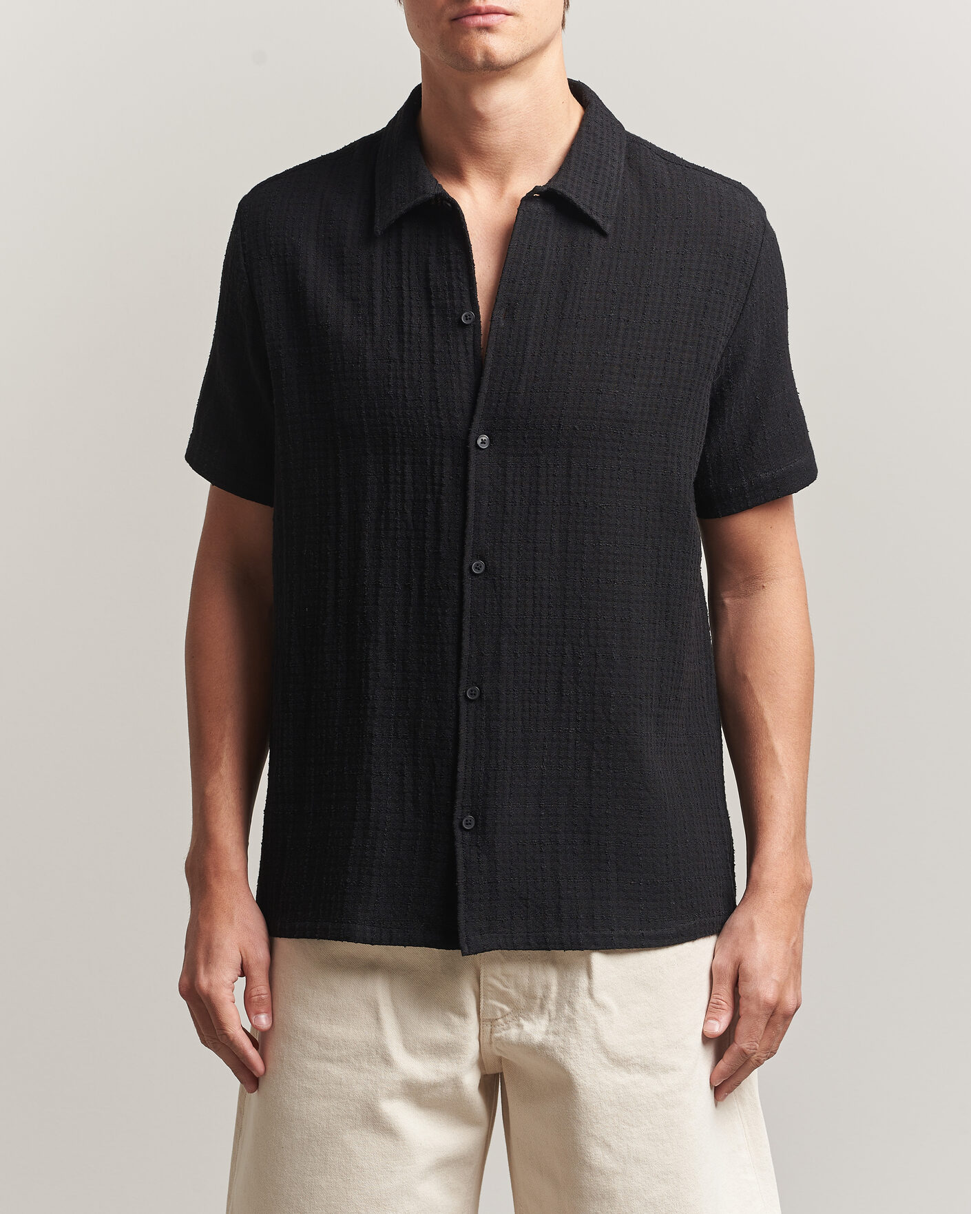 Hombres | Camisas | Samsøe Samsøe | Avan Structured Short Sleeve Shirt Black