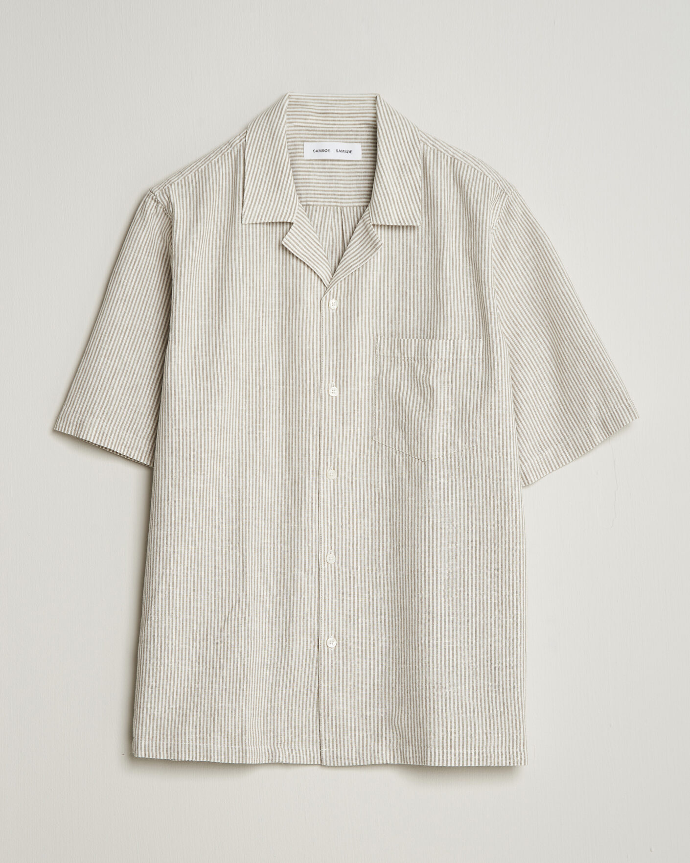 Hombres | Camisas | Samsøe Samsøe | Oscar Linen/Cotton Striped Short Sleeve Shirt Aluminum