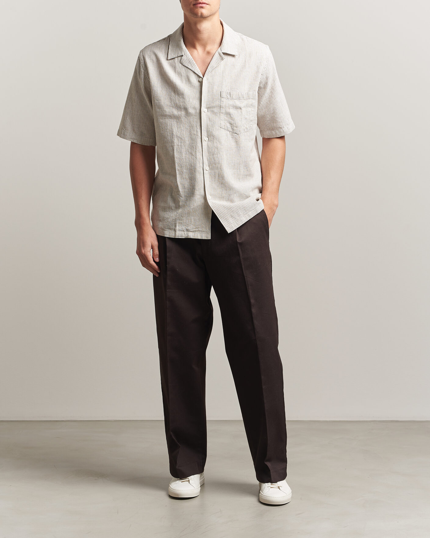 Hombres | Camisas | Samsøe Samsøe | Oscar Linen/Cotton Striped Short Sleeve Shirt Aluminum