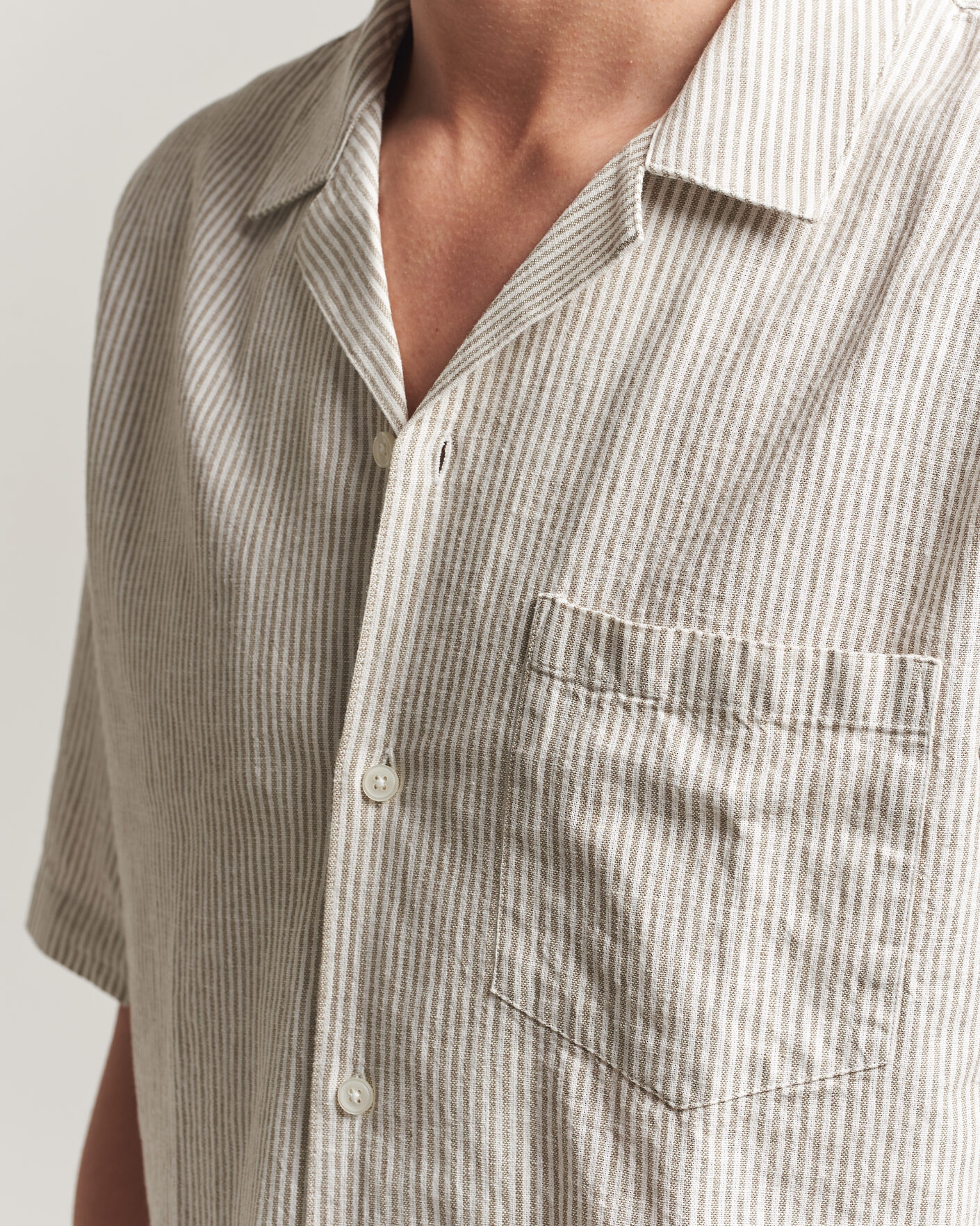 Hombres | Camisas | Samsøe Samsøe | Oscar Linen/Cotton Striped Short Sleeve Shirt Aluminum