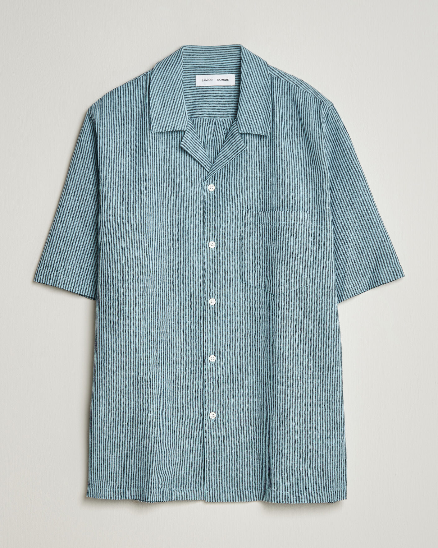 Hombres | Camisas | Samsøe Samsøe | Oscar Linen/Cotton Striped Short Sleeve Shirt Tourmaline