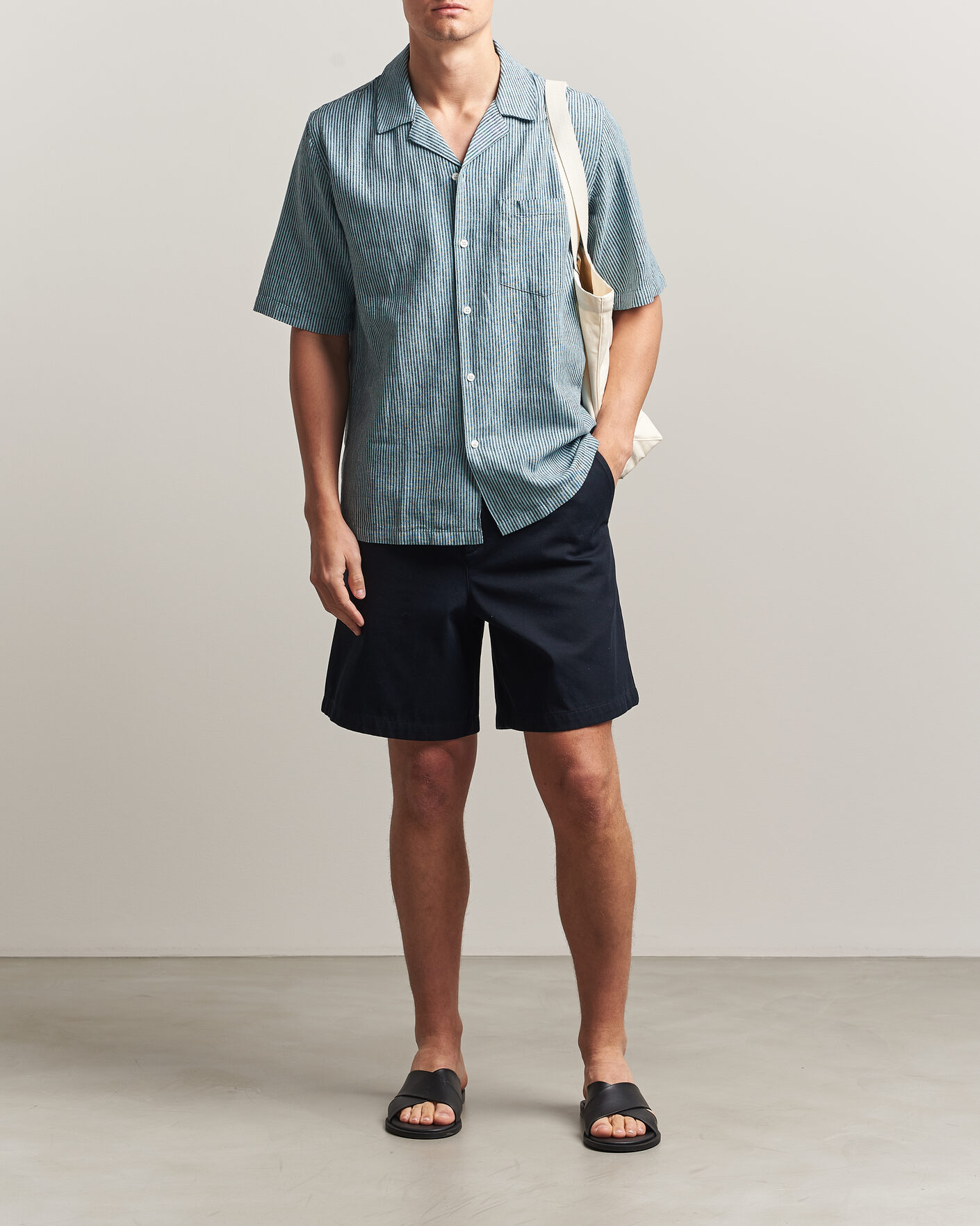 Hombres | Camisas | Samsøe Samsøe | Oscar Linen/Cotton Striped Short Sleeve Shirt Tourmaline