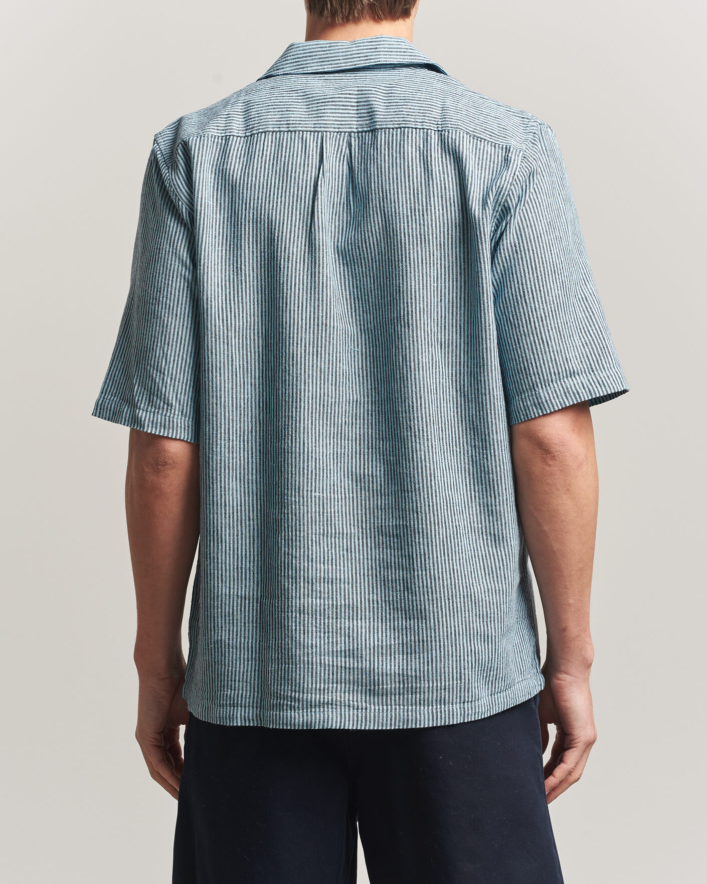 Hombres | Camisas | Samsøe Samsøe | Oscar Linen/Cotton Striped Short Sleeve Shirt Tourmaline