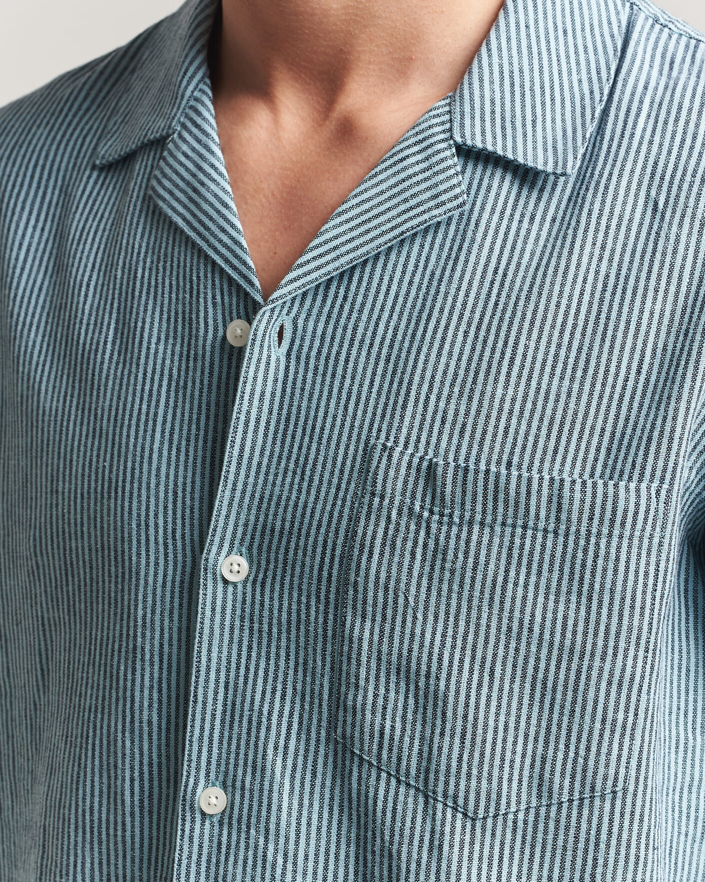 Hombres | Camisas | Samsøe Samsøe | Oscar Linen/Cotton Striped Short Sleeve Shirt Tourmaline