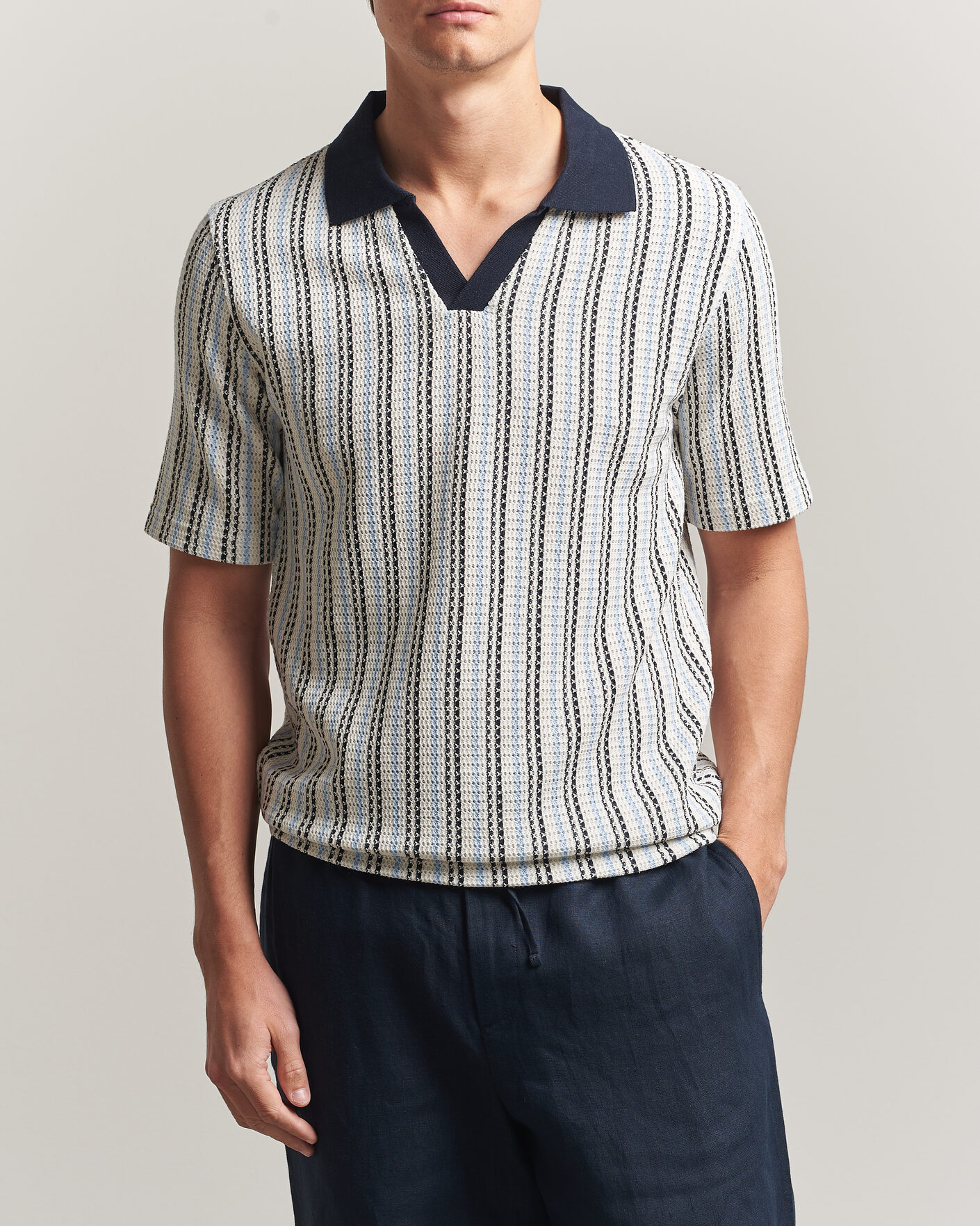 Hombres | Polos | Samsøe Samsøe | Mac Striped Knitted Polo Blue/White