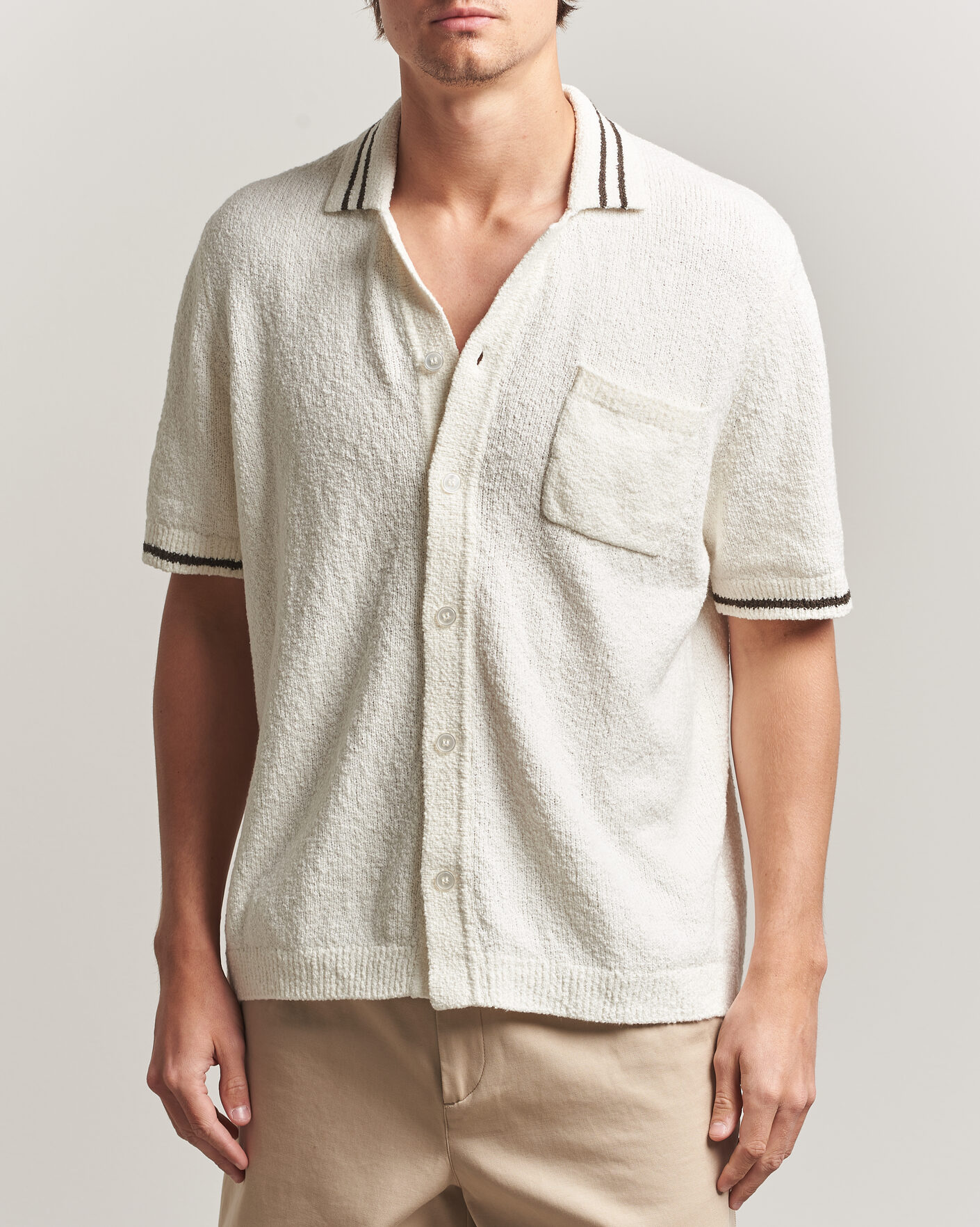 Hombres | Camisas | Samsøe Samsøe | Pedro Knitted Short Sleeve Shirt Clear Cream
